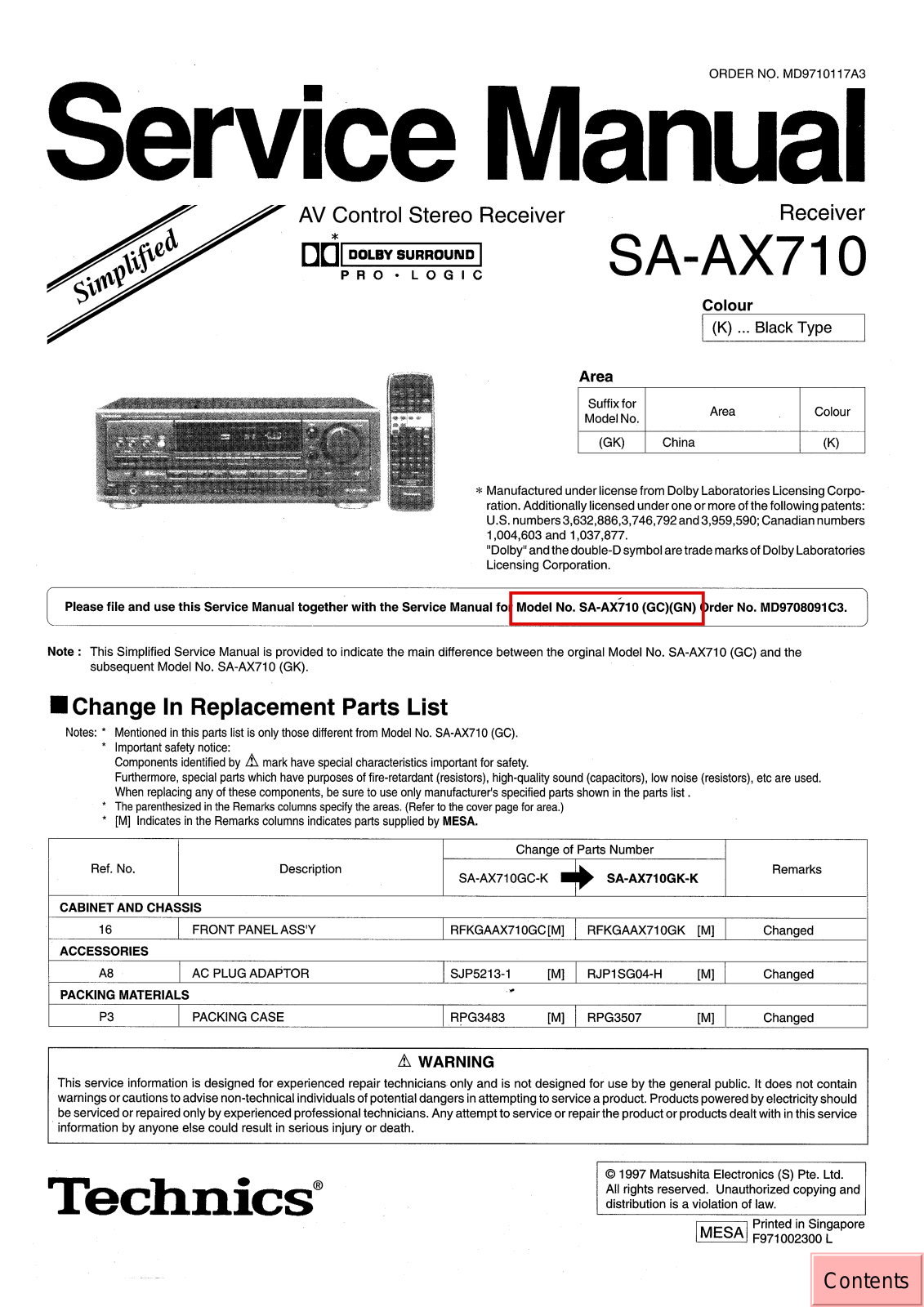 Technics SA_AX710GK Schematic