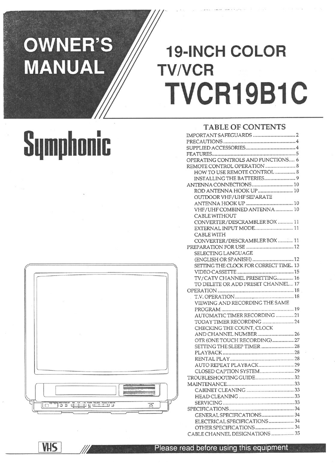 FUNAI TVCR19B1C, TVCR19B1C User Manual