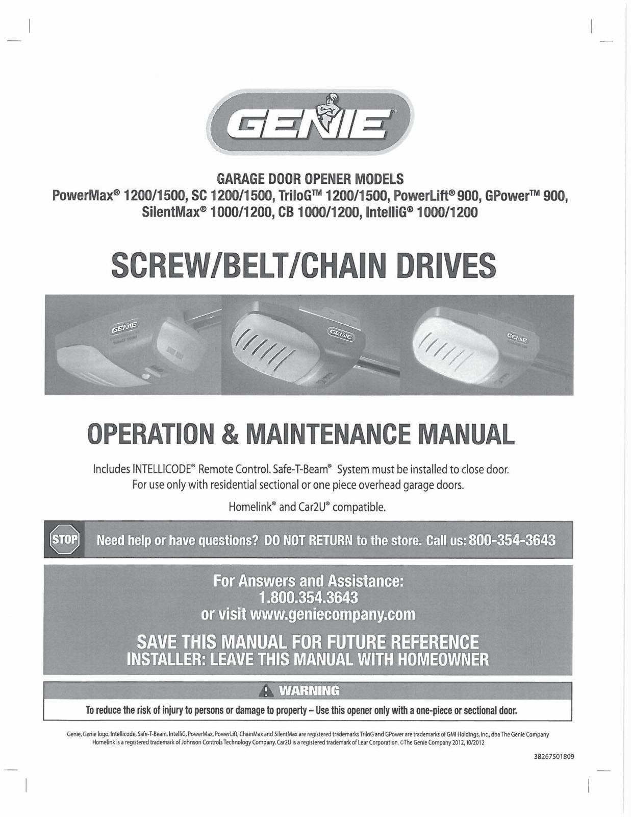 The Genie a Division of Overhead Door 315390T1 Users Manual