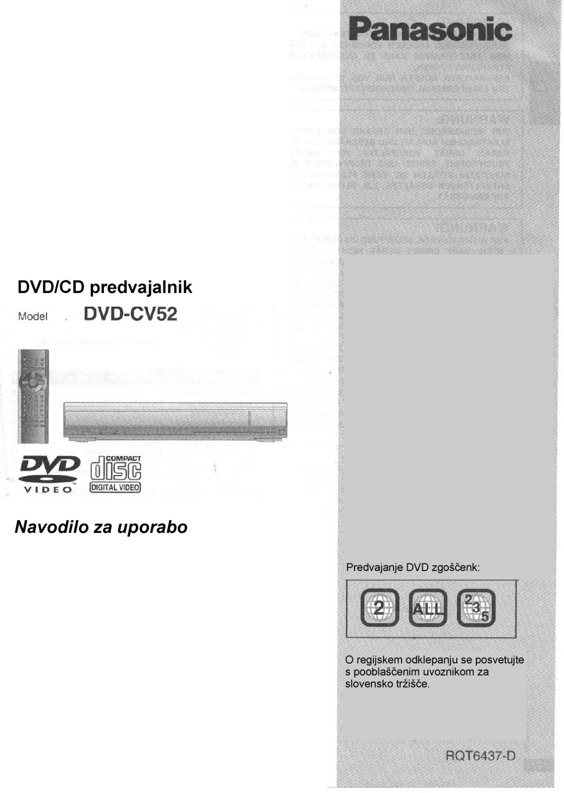 Panasonic DVD-CV52 User Manual