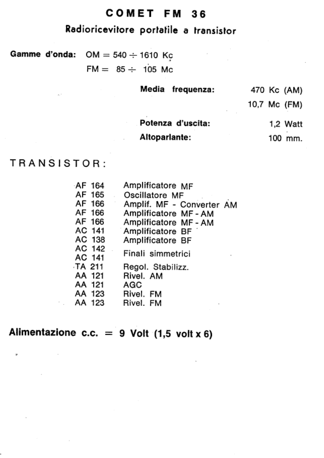 Trans Continents Radio 36fm Specification