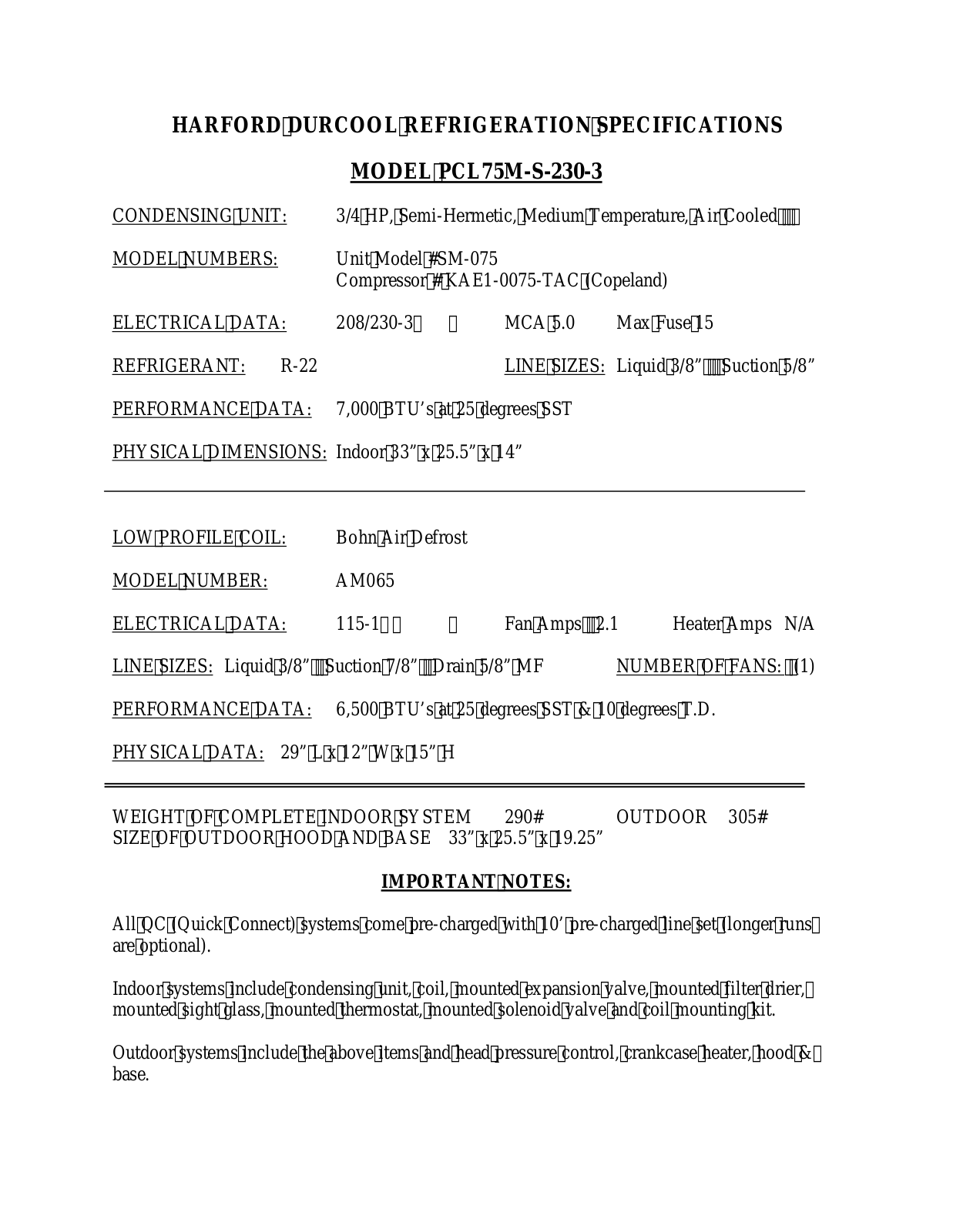 Harford PCL75M-S-230-3 User Manual