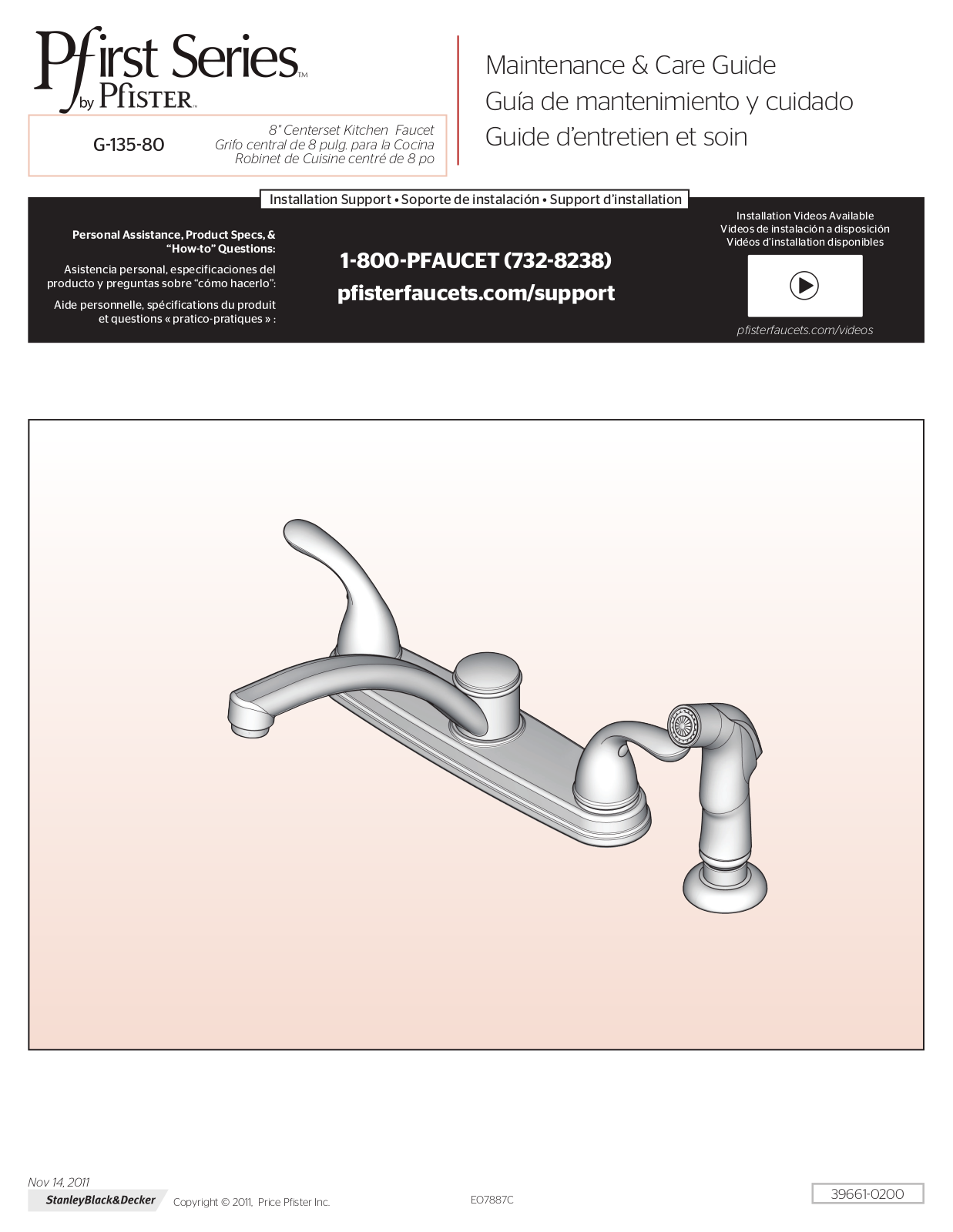 Pfister G135-800S User Manual