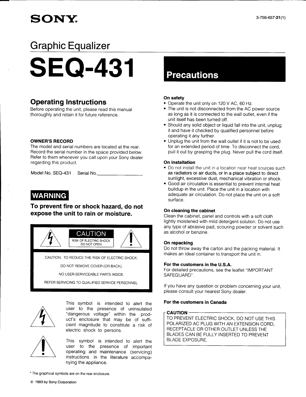 Sony SEQ431 User Manual