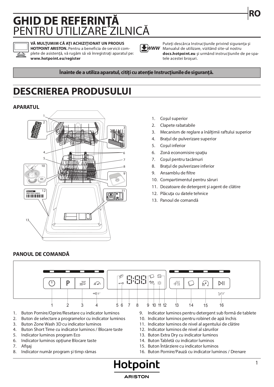 HOTPOINT/ARISTON HSFO 3T235 WC X Daily Reference Guide