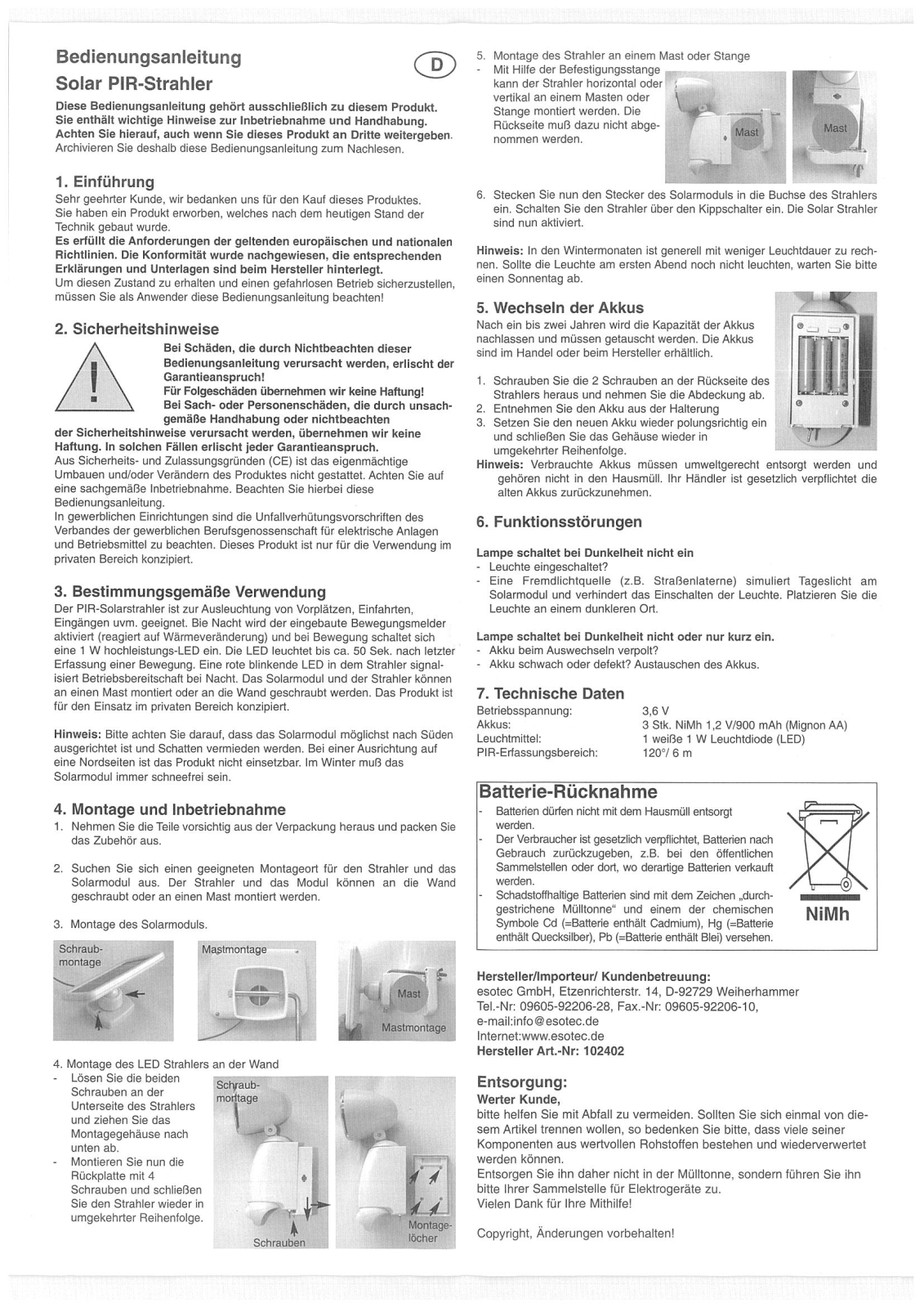 Esotec 102402 Operating Manual