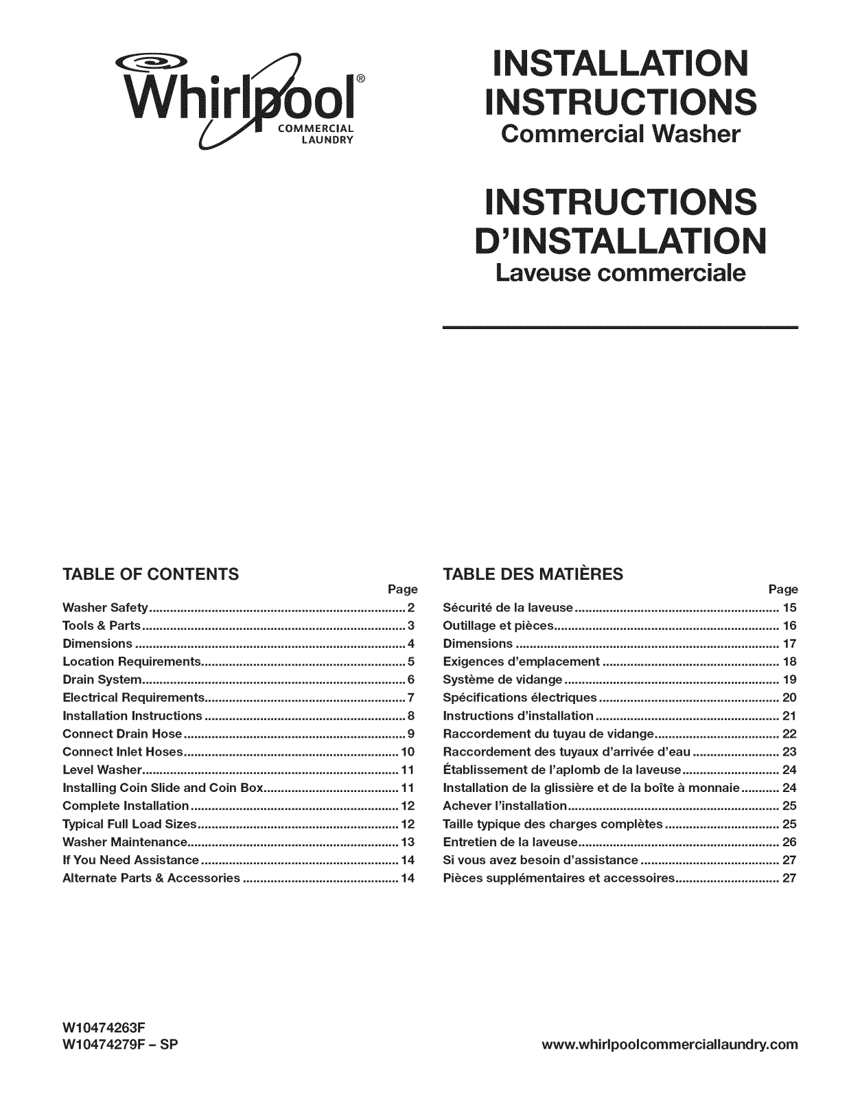 Whirlpool QCAE2733BQ0, CAE2793BQ0, CAE2763BQ0, CAE2763CQ0, CAE2743BQ0 Installation Guide