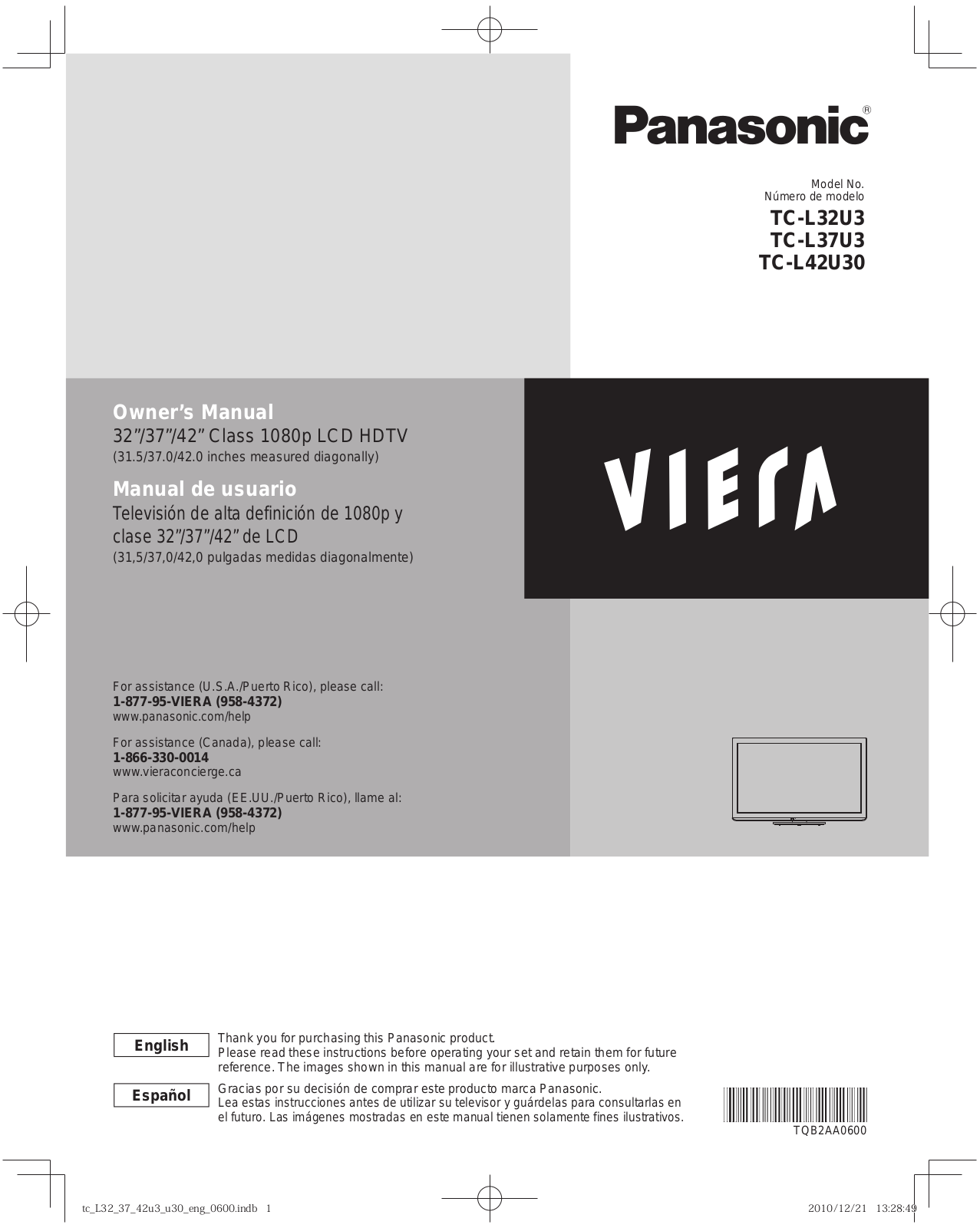 Panasonic TC-L37U3, TC-L42U30, TC-L32U3 User Manual