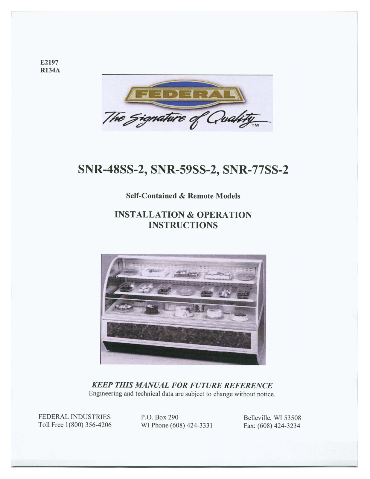 Federal Industries SNR-48SS-2 Installation  Manual