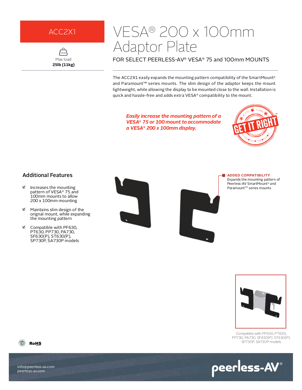 Peerless-AV ACC2X1 Specsheet