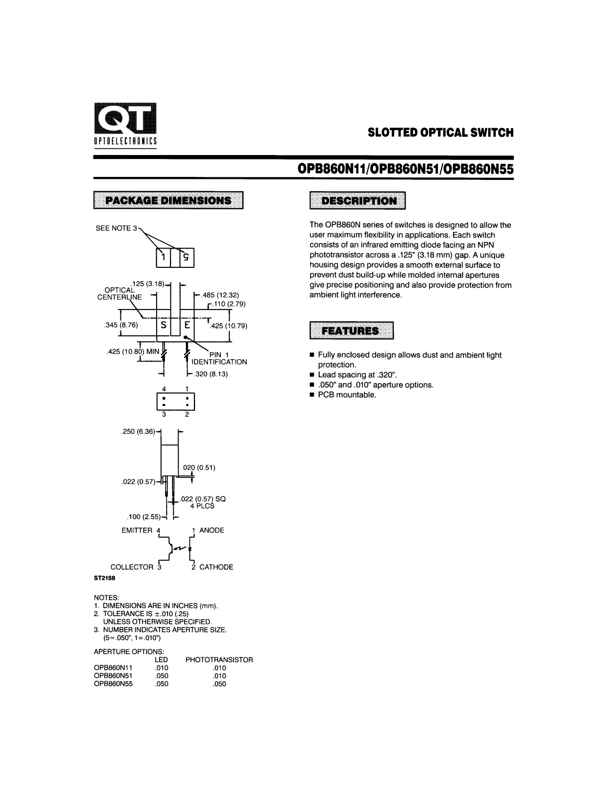 QT OPB860N11, OPB860N55, OPB860N51 Datasheet