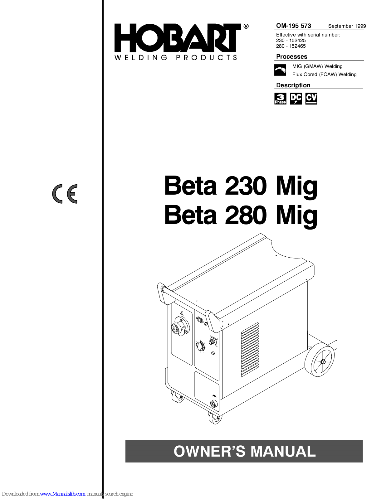 Hobart Beta 230 Mig, Beta 280 Mig Owner's Manual