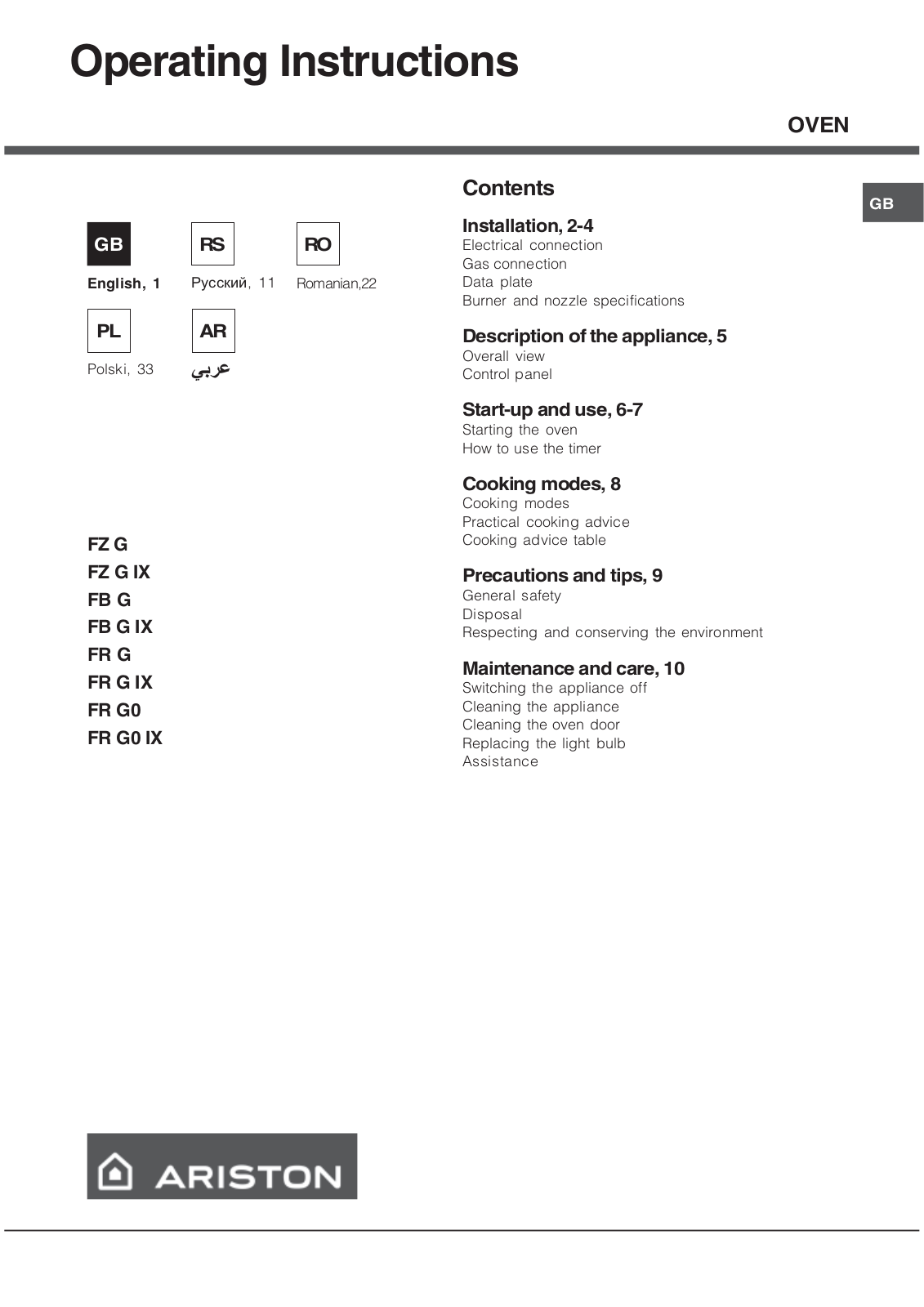 Hotpoint Ariston FZ G IX User Manual