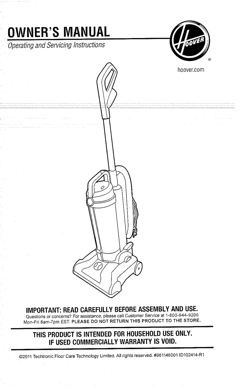 Hoover UH20040 Owner’s Manual