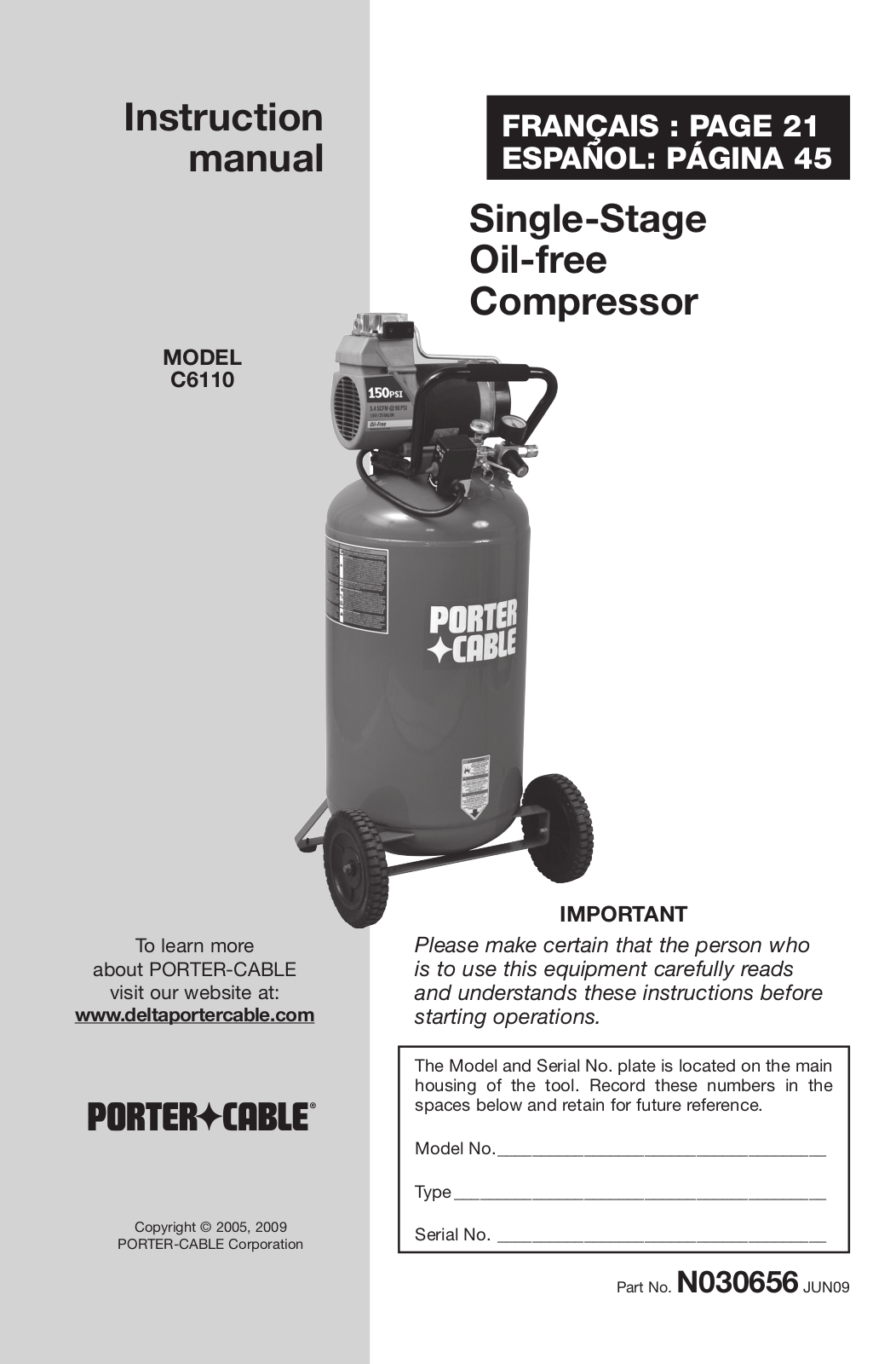 Porter-Cable C6110 User Manual