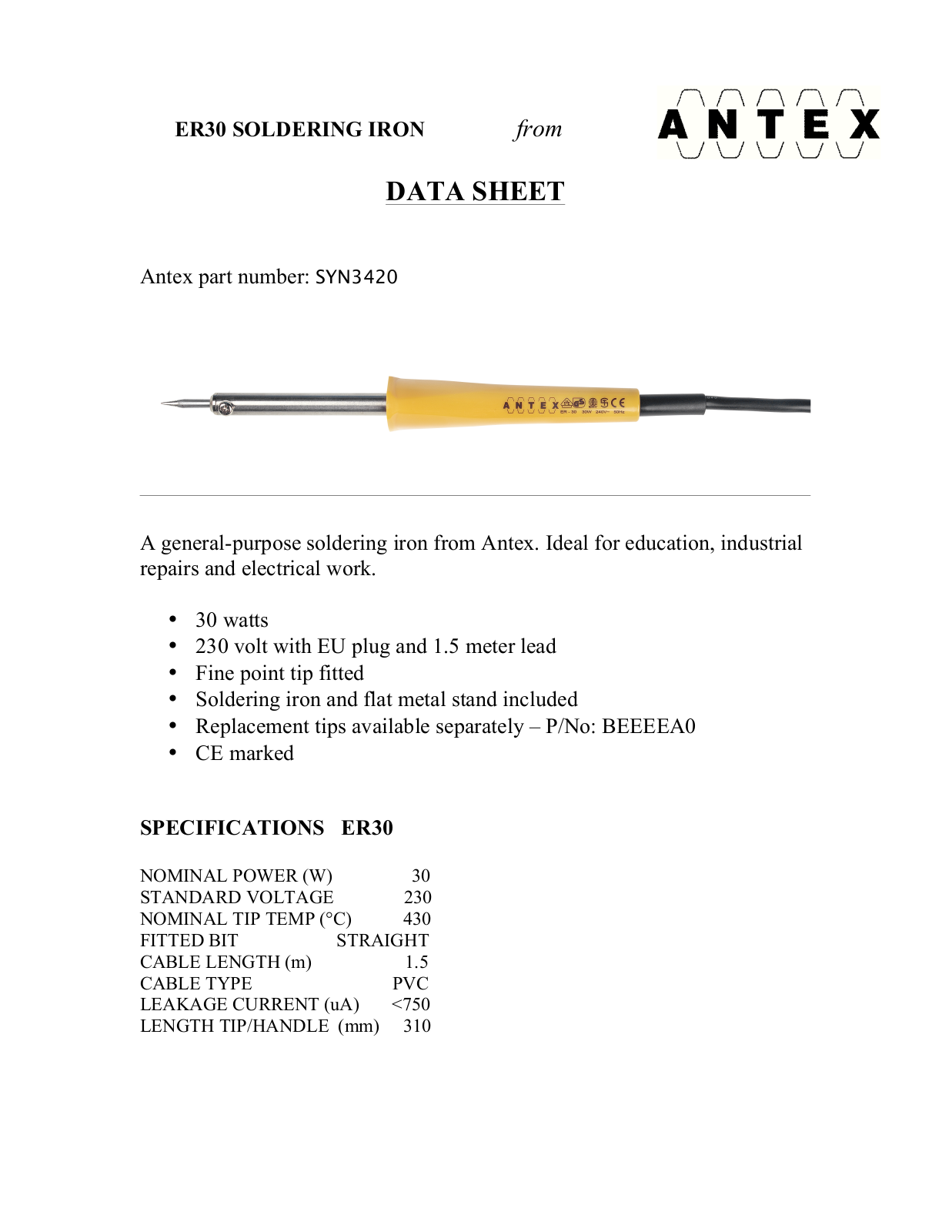 Datasheet ER-30 Specification - ManualMachine.com