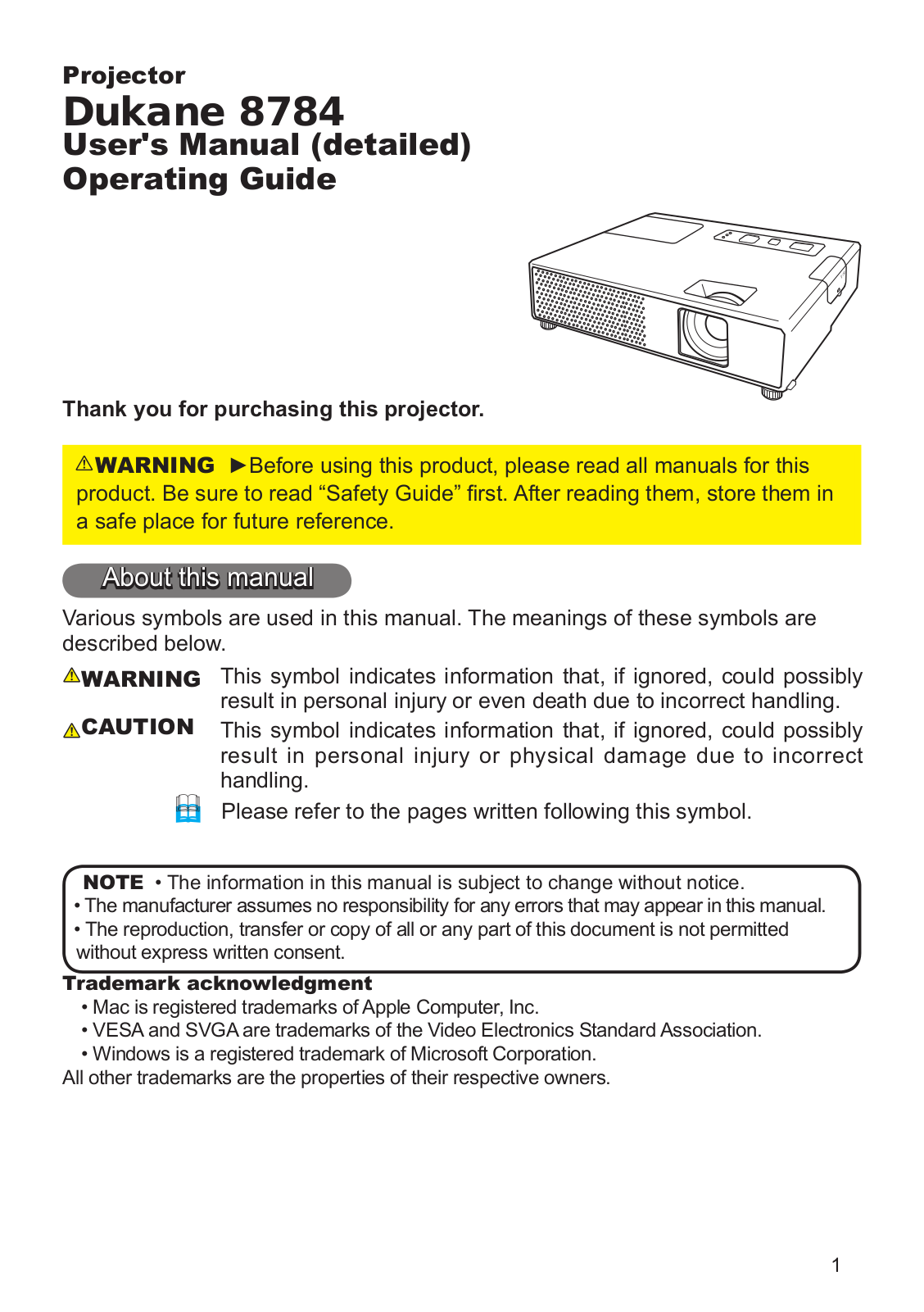 Dukane 8784 User Manual