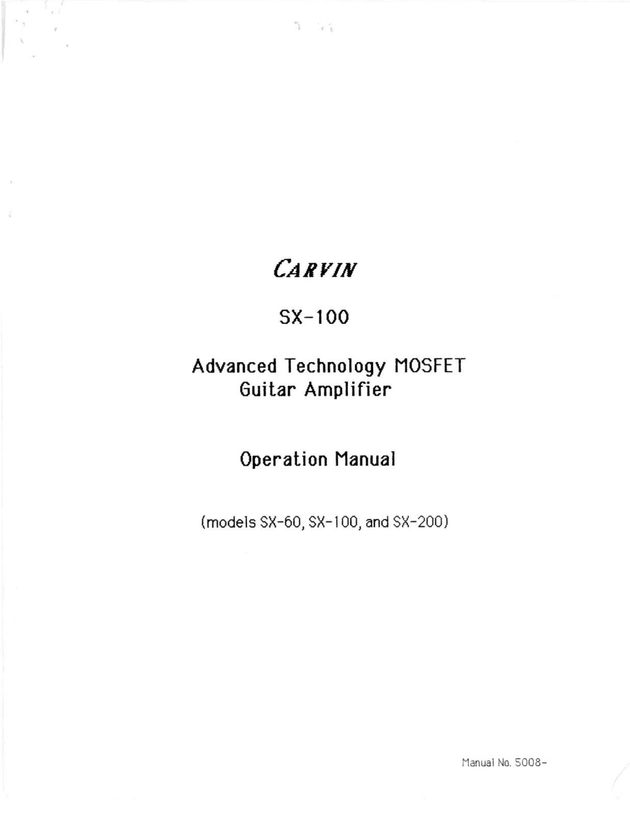 Carvin SX60 Owner's Manual