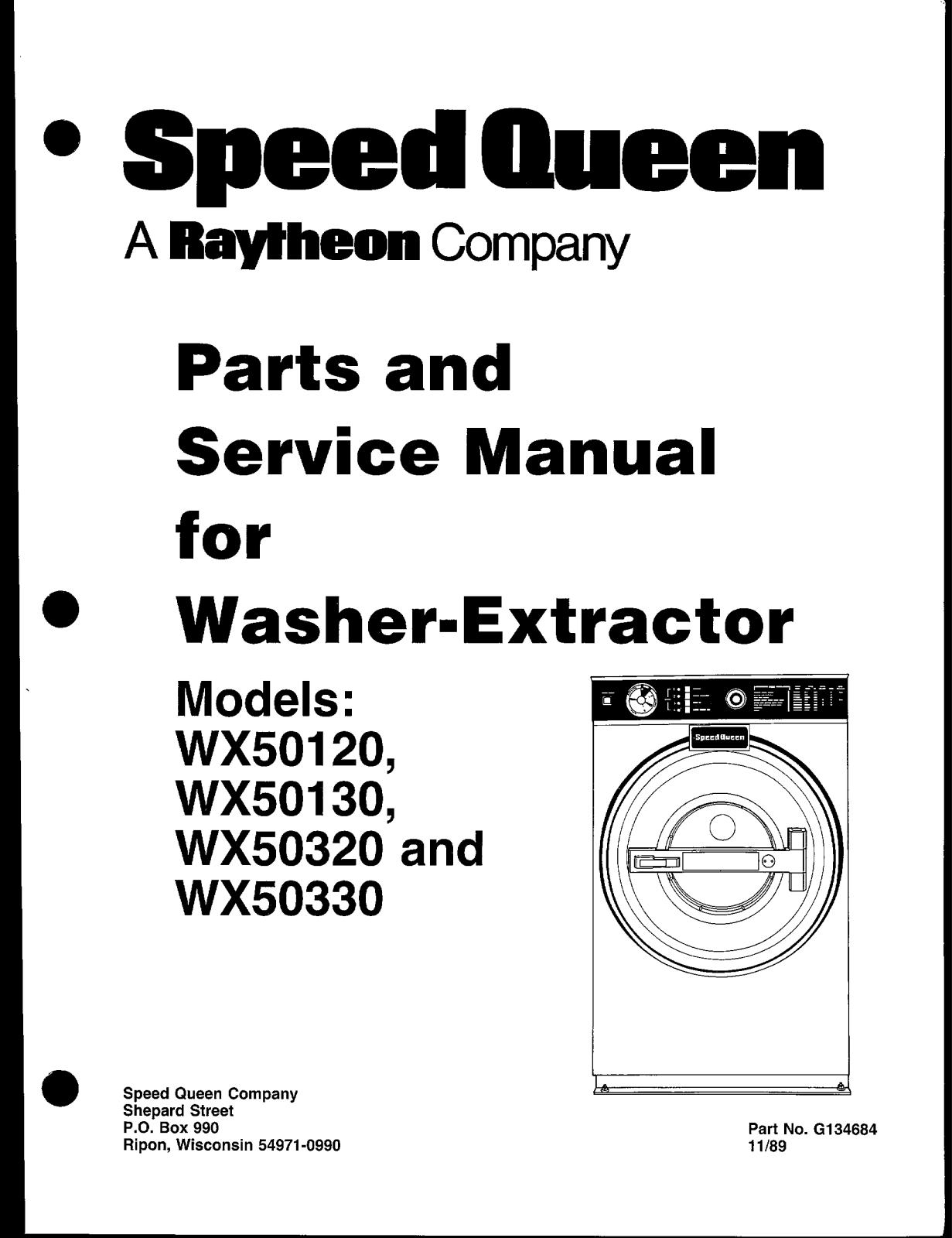 Speed Queen WX50120, WX50130, WX50320, WX50330 Parts And Service Manual