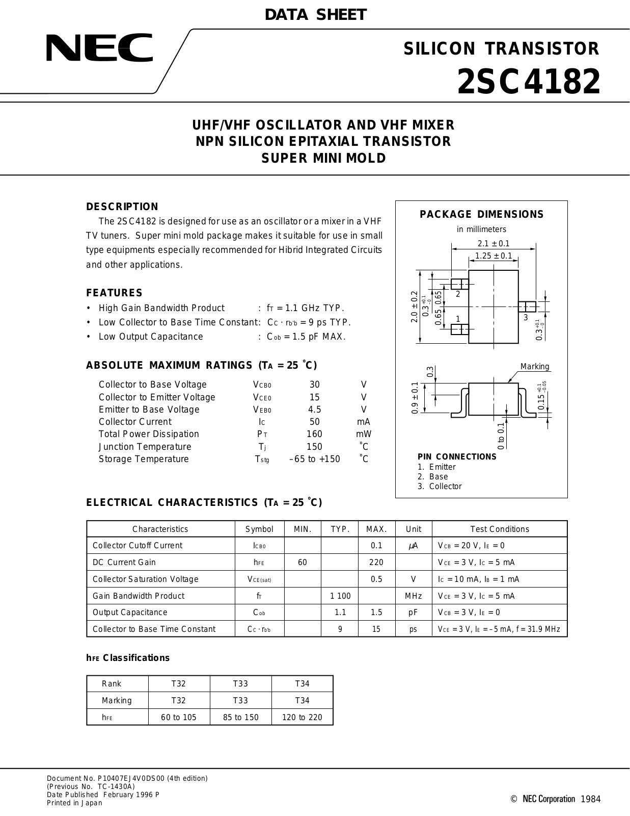 NEC 2SC4182 Datasheet