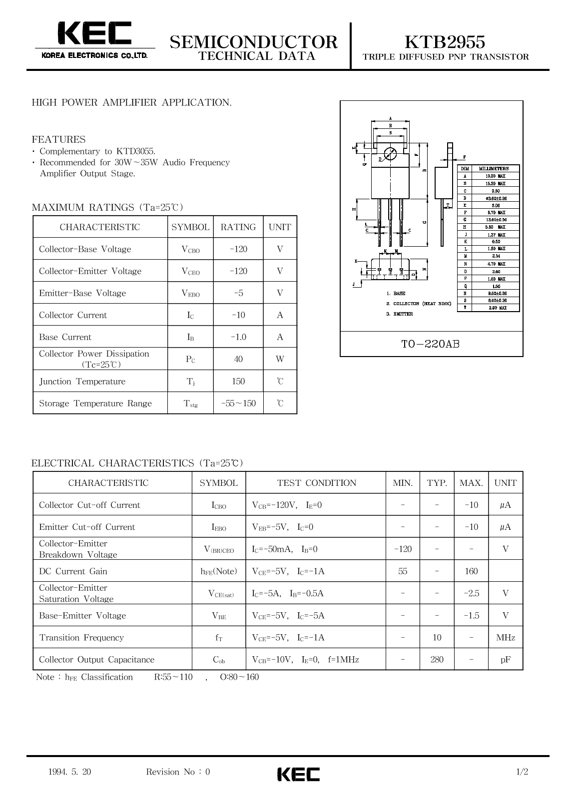 KEC KTB2955 Datasheet