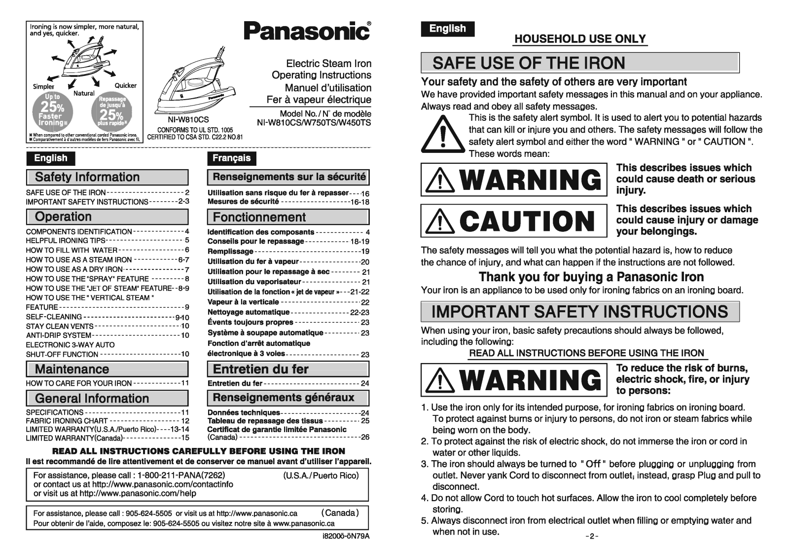 Panasonic NIW450TS, NI-W750TS User Manual