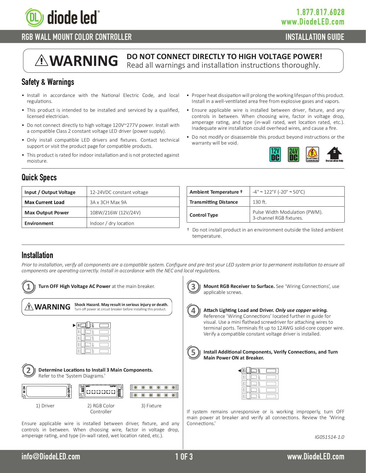 Diode LED Wall Mount RGB Color Controller User Manual