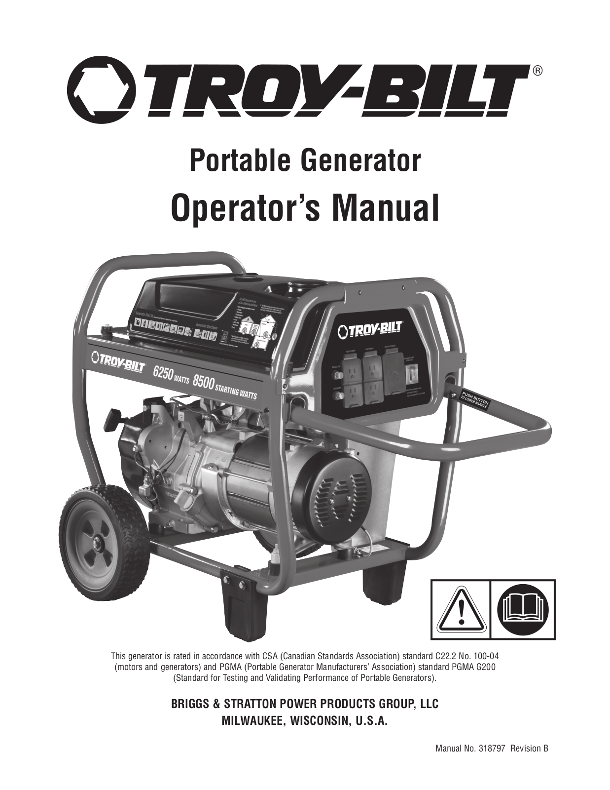 Troy-Bilt 6250 Watt User Manual