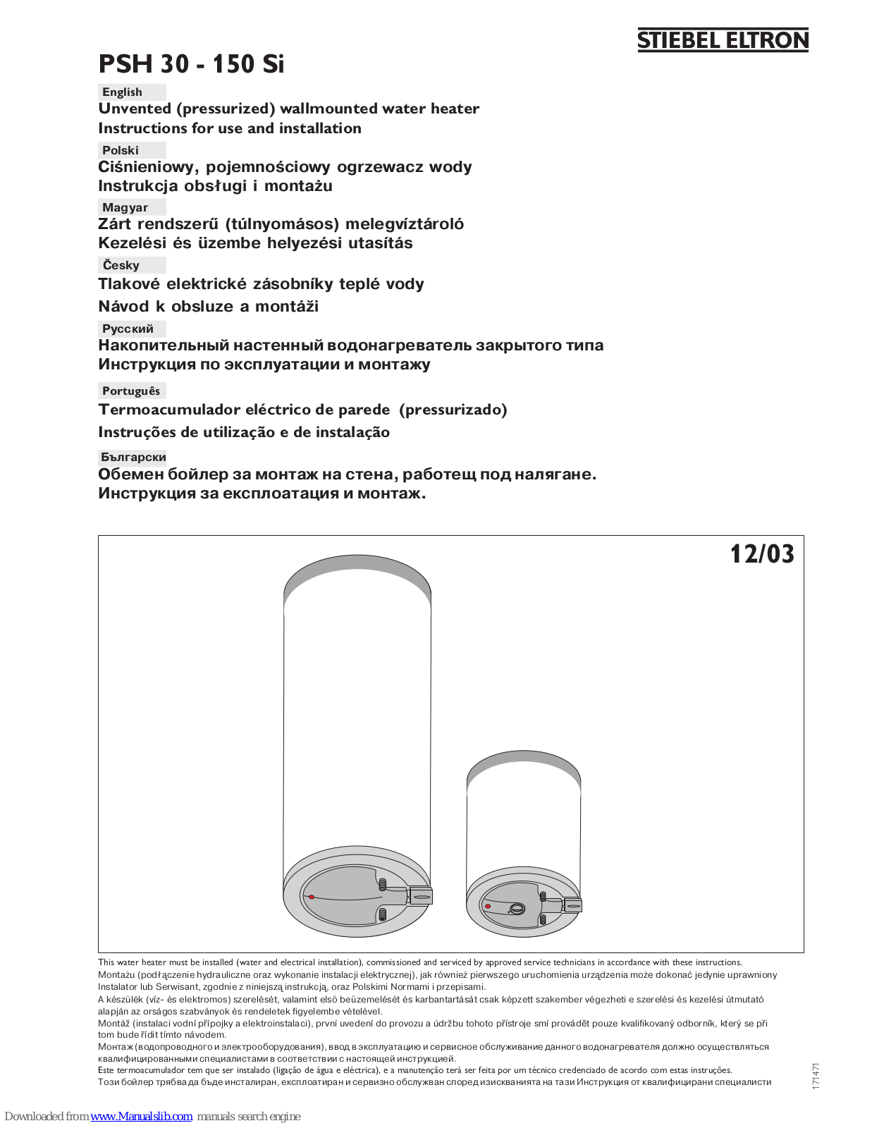 STIEBEL ELTRON PSH 30 Si, PSH 150 Si, PSH 80 Si, PSH 50 Si Instructions For Use And Installation