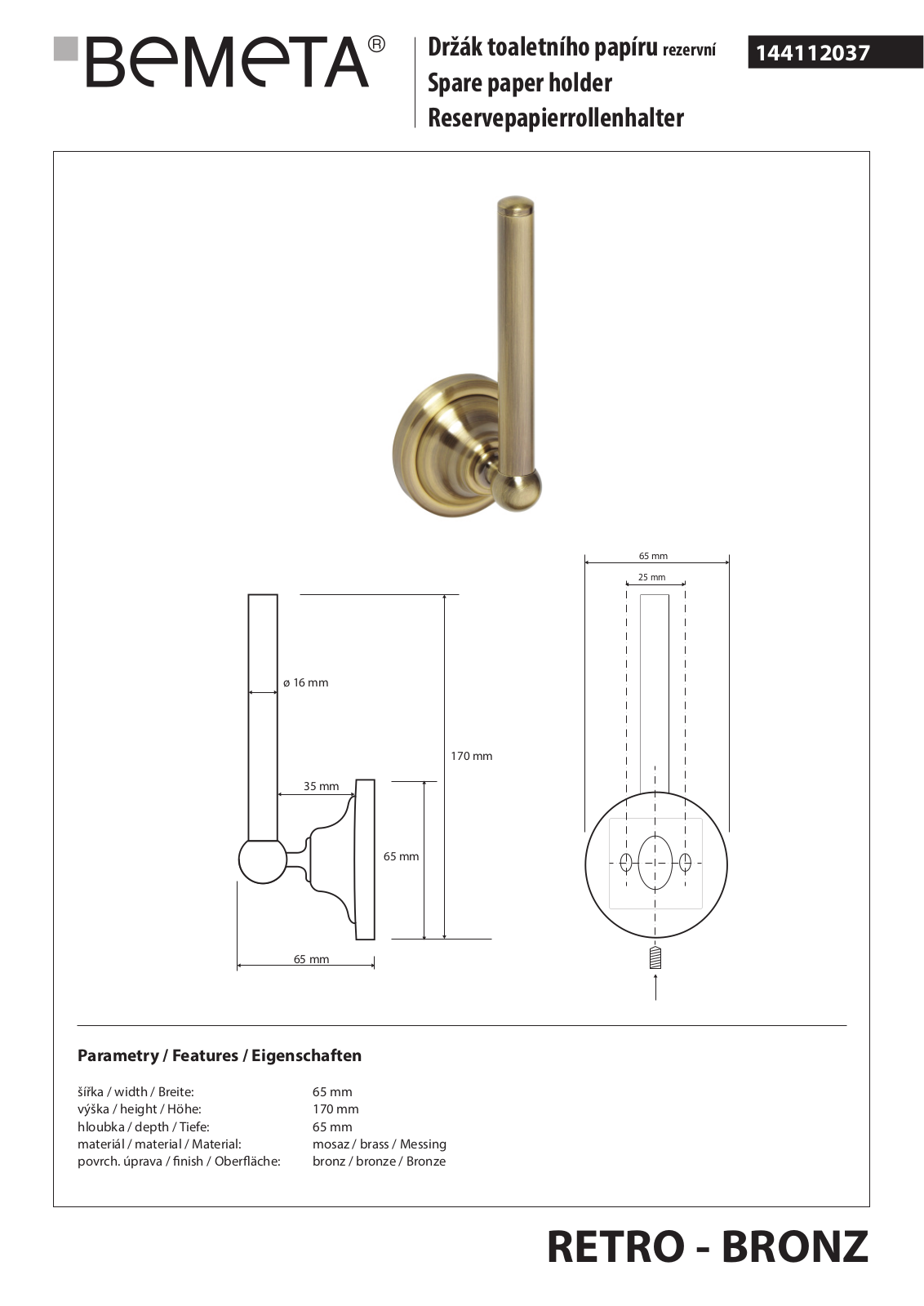 Bemeta RETRO - BRONZ 144112037 User guide - ManualMachine.com