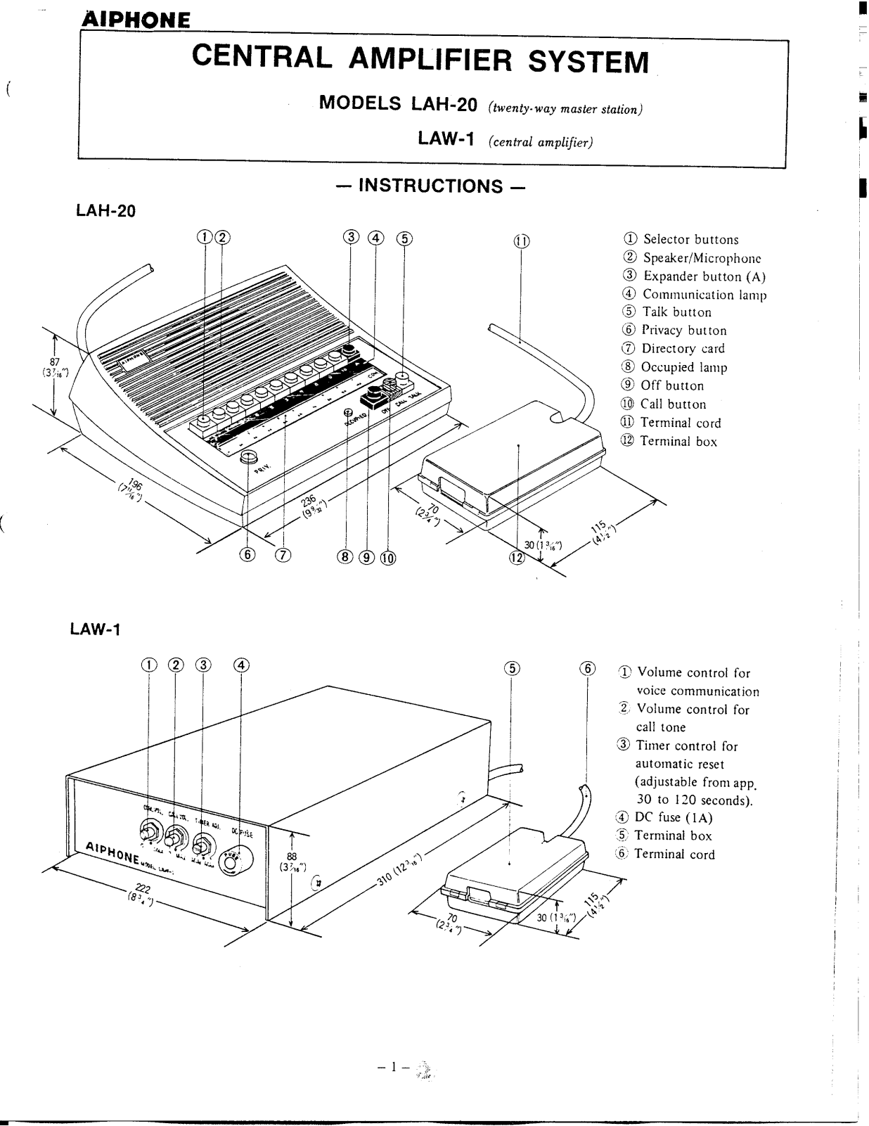 Aiphone LAH-20 User Manual