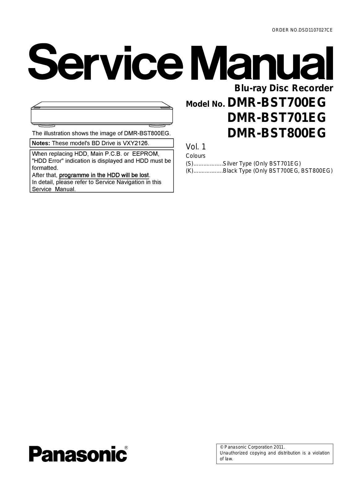 Panasonic DMR-BST700EG, DMR-BST701EG, DMR-BST800EG Service Manual