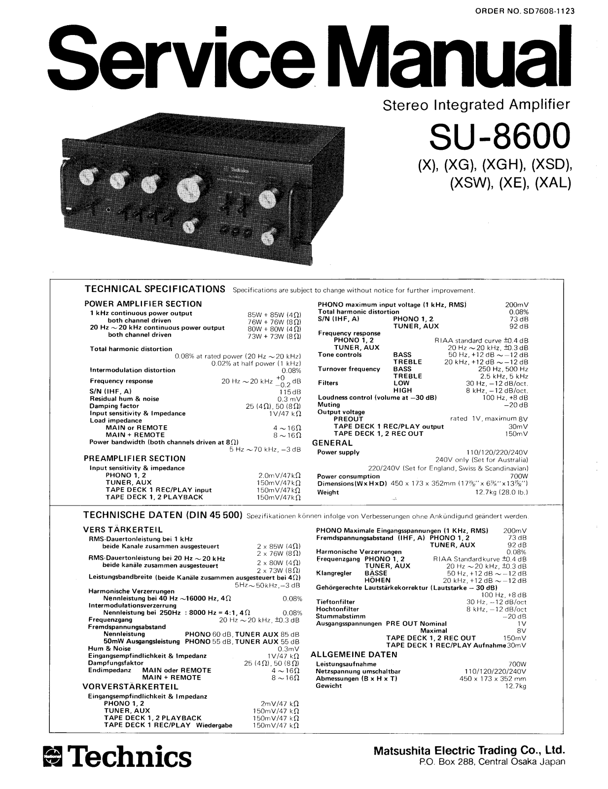 Technics SU-8600 Service manual