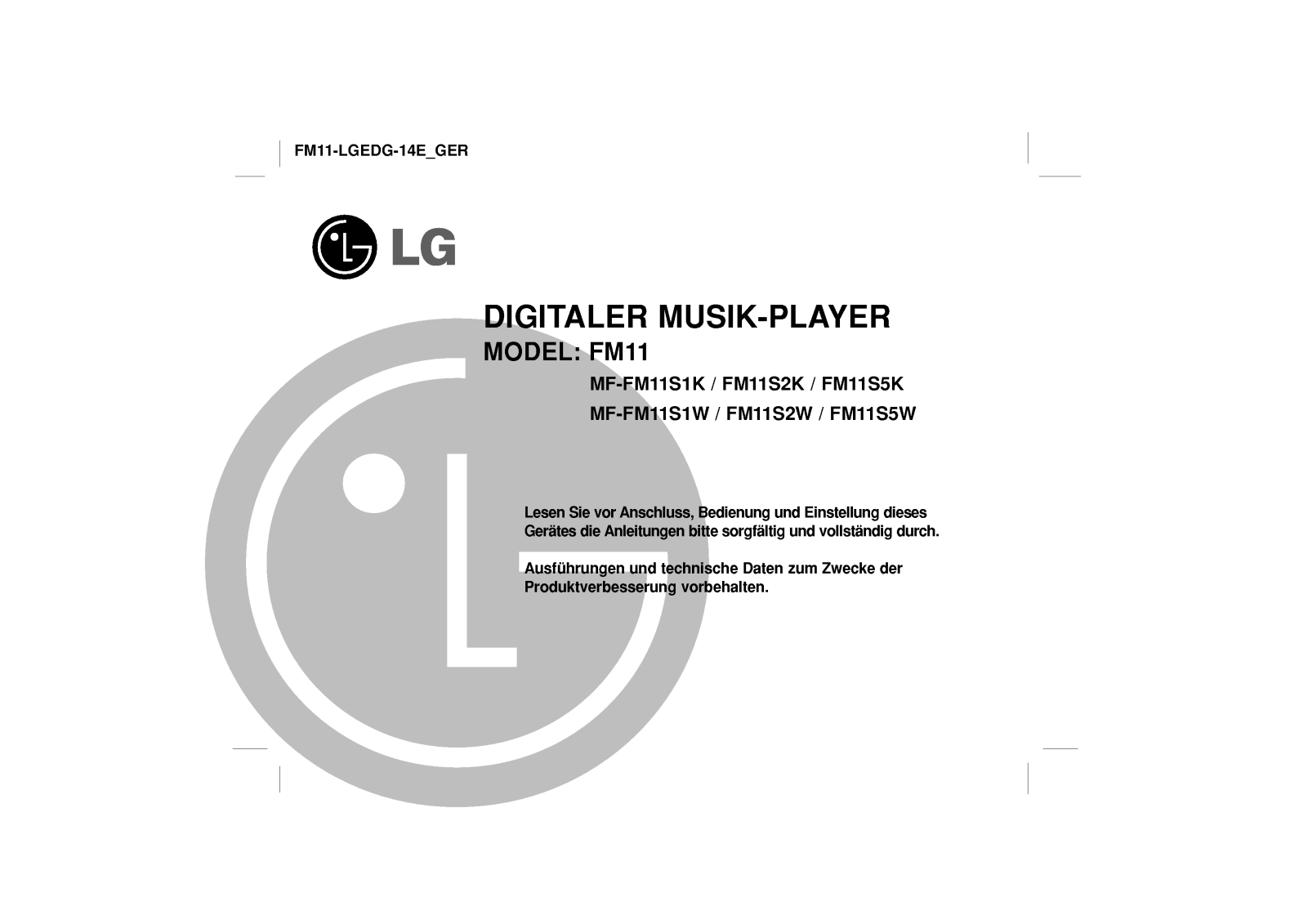 Lg MF-FM11S1K, MF-FM11S2K, MF-FM11S5K, MF-FM11S1W, MF-FM11S2W user Manual