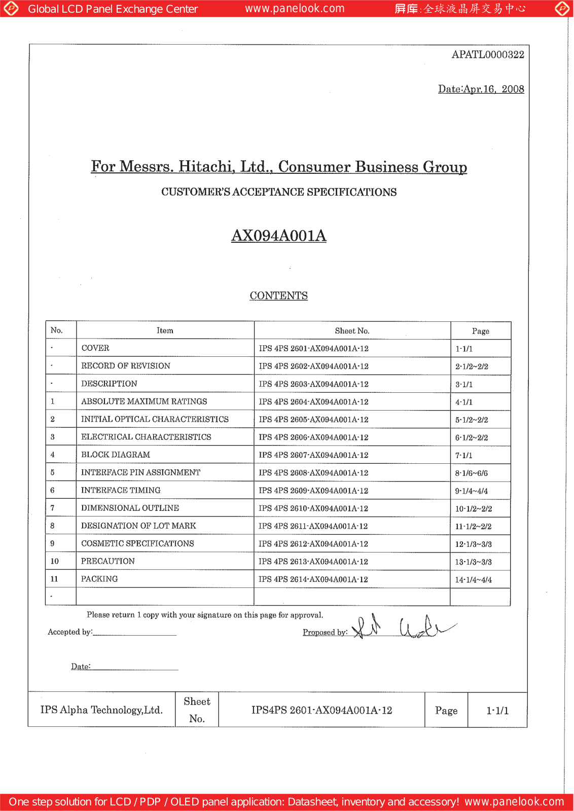 HITACHI AX094A001A Specification