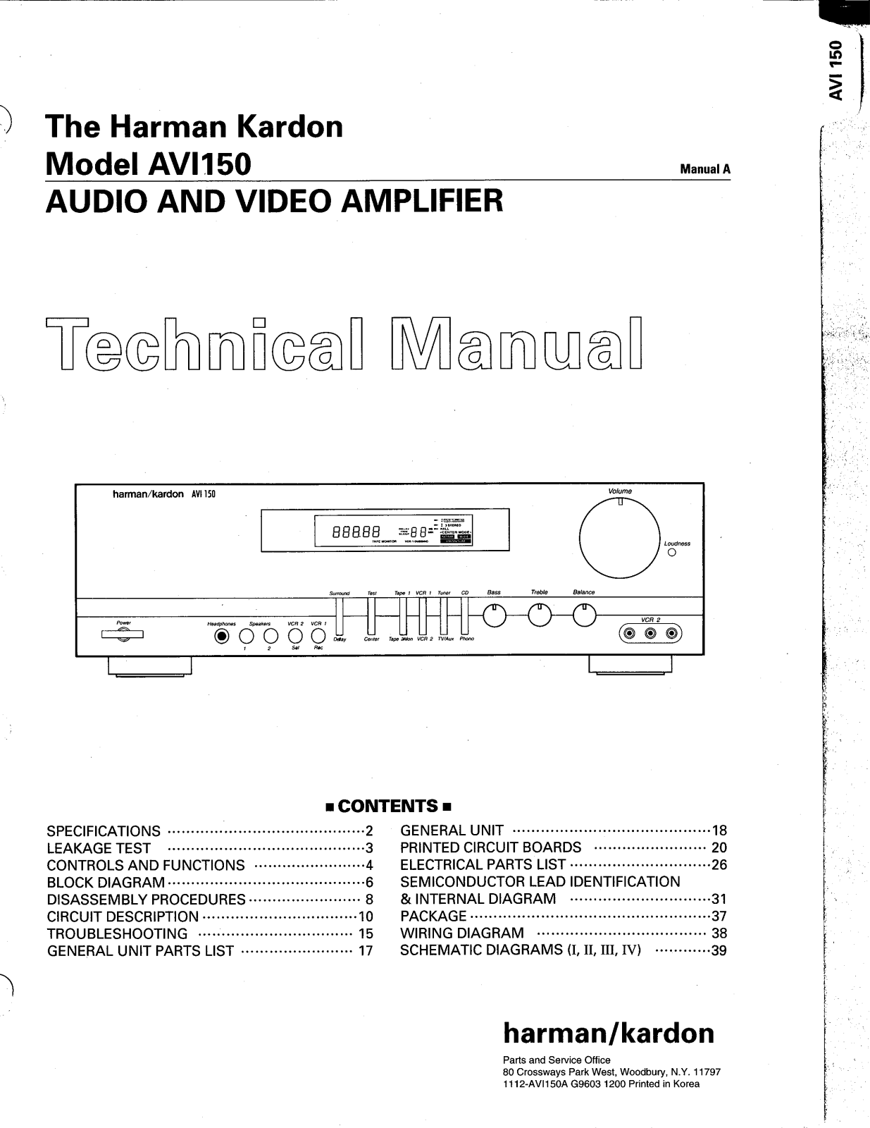 Harman Kardon AVI-150 Service Manual