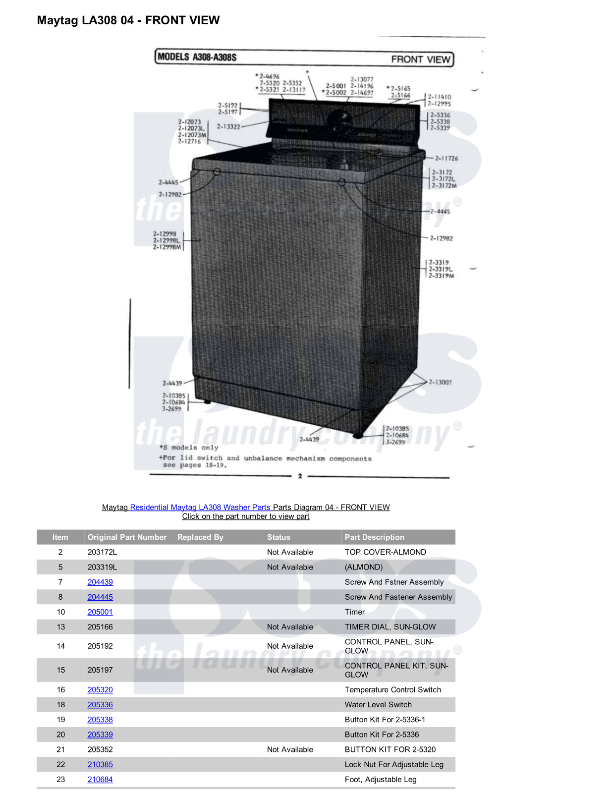 Maytag LA308 Parts Diagram