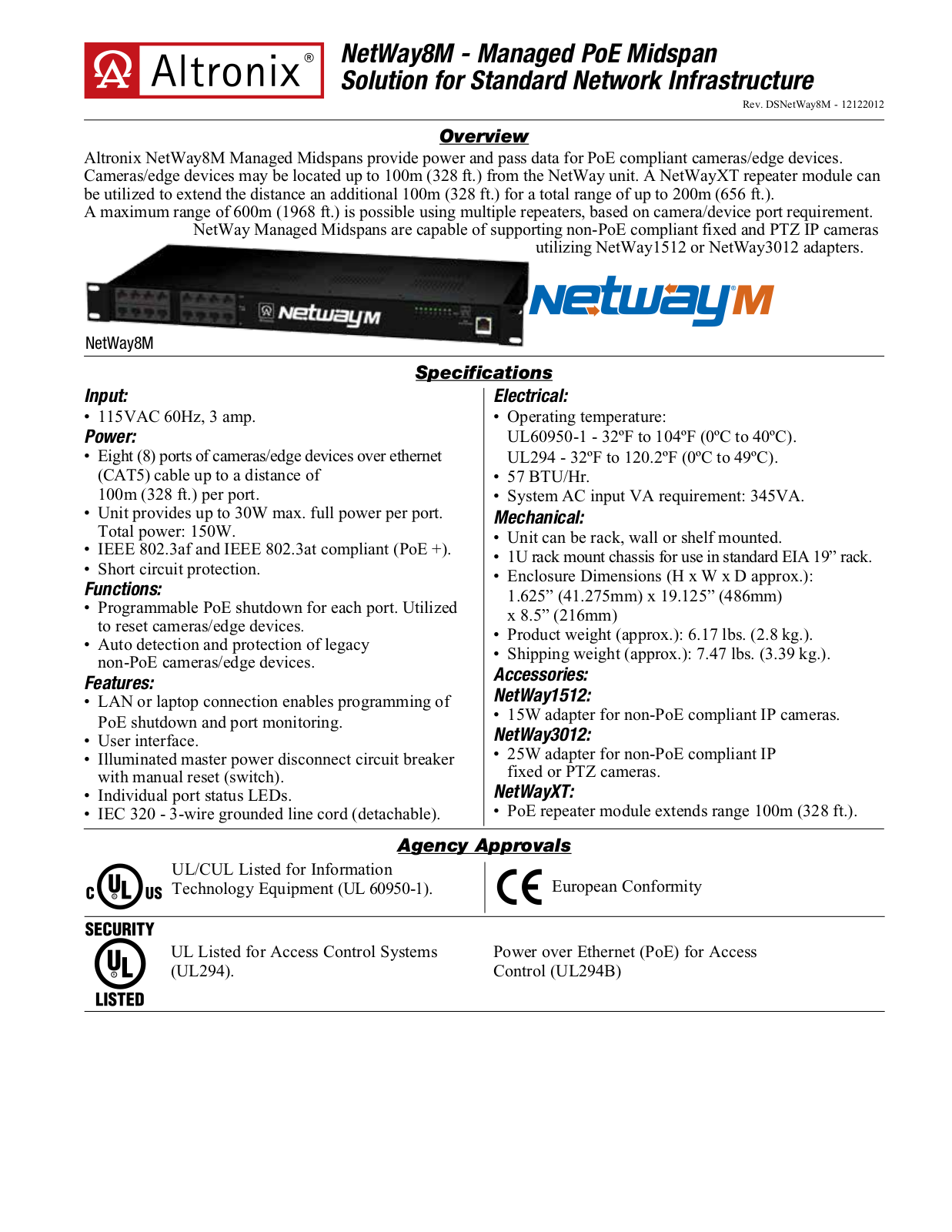 Altronix NetWay8M Data Sheet