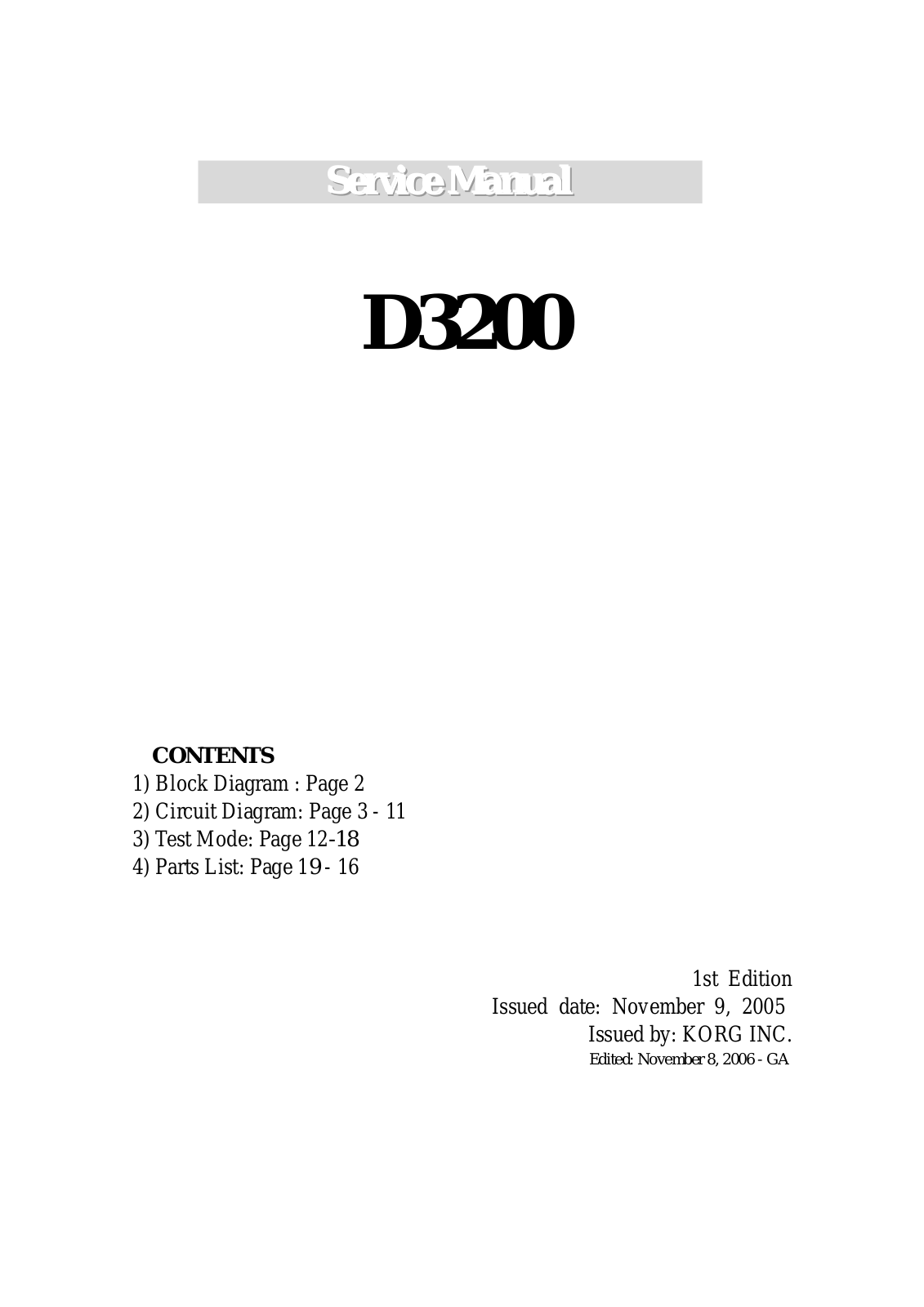 Korg D3200 Service Manual
