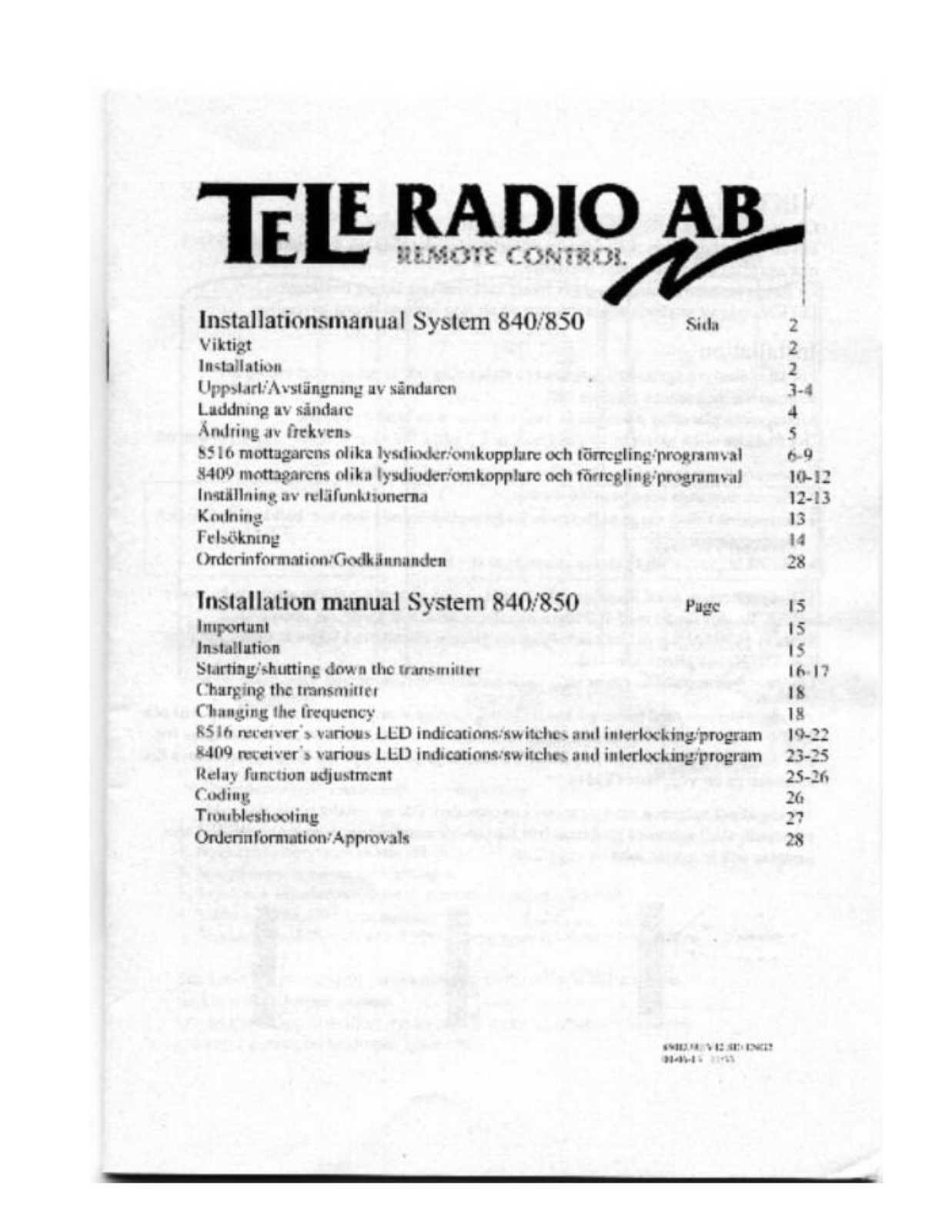 Tele Radio 8516TX840, 8516RX840 User Manual