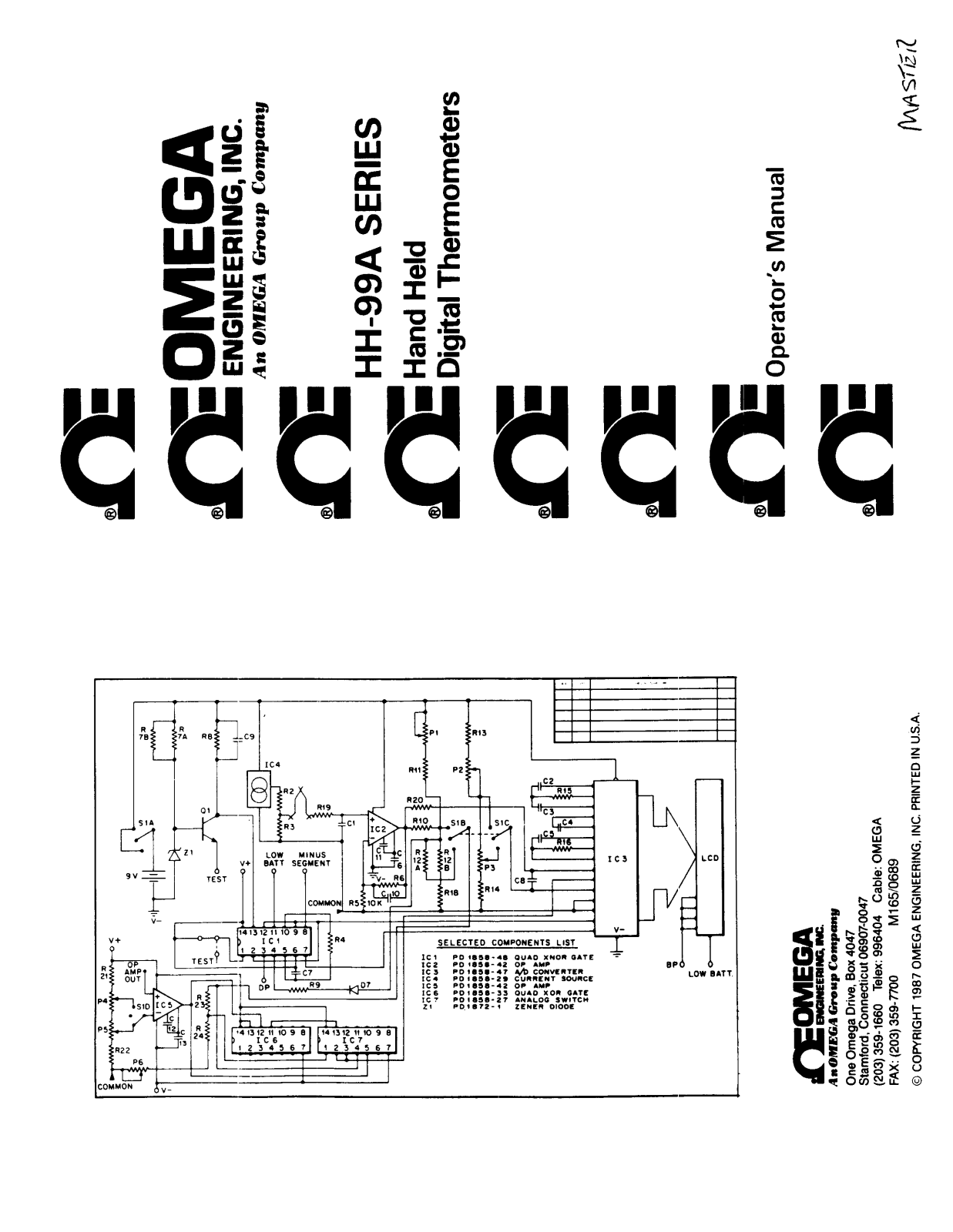 Omega Products HH-99A-J Installation  Manual