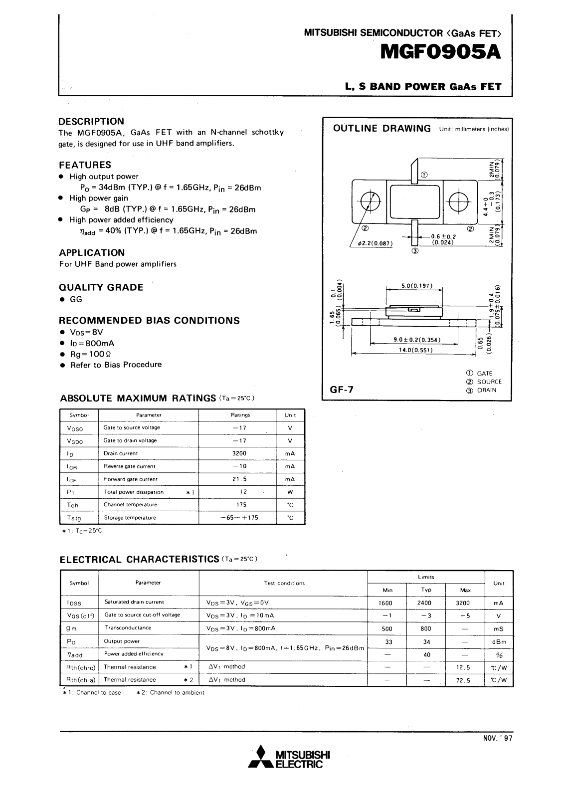 Mitsubishi MGF0905A Datasheet