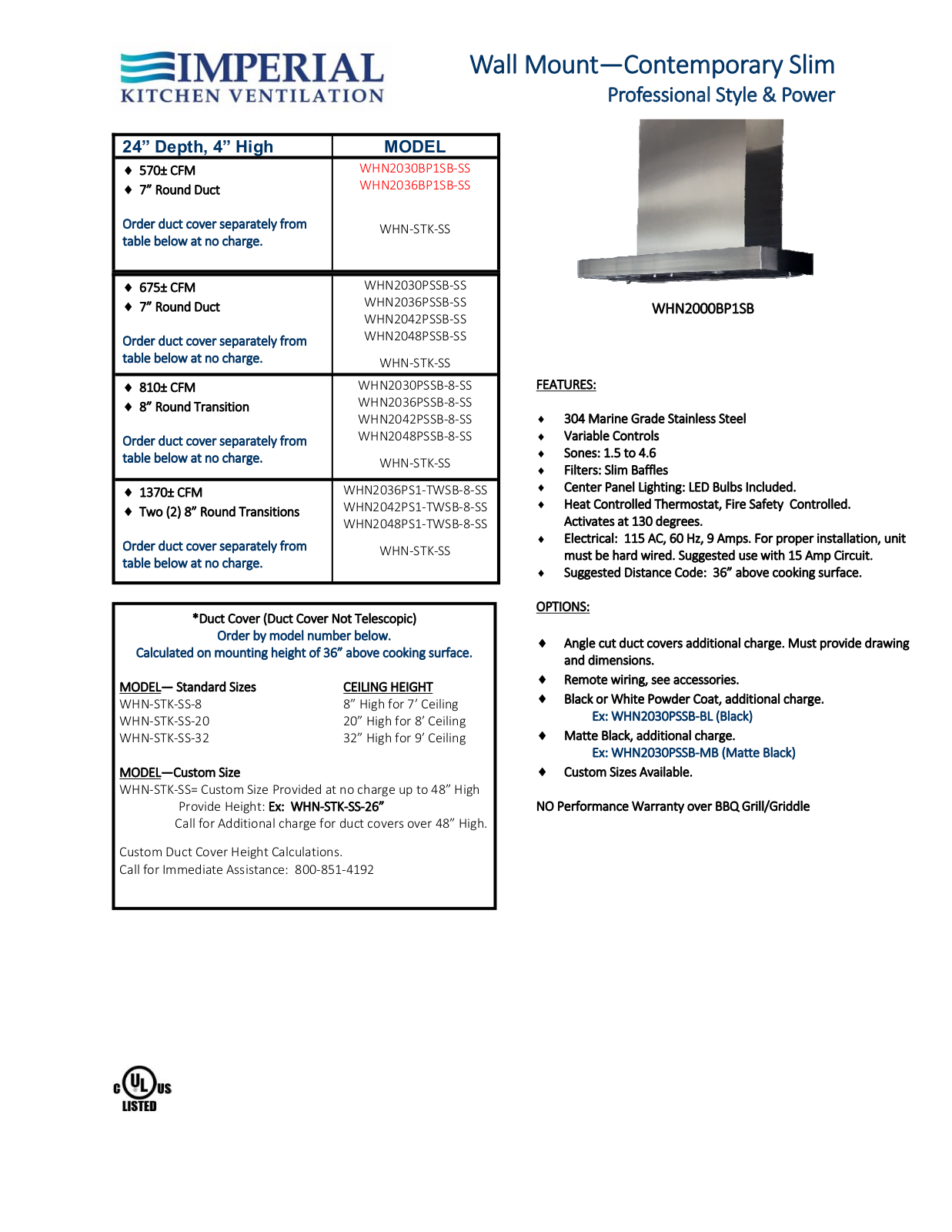 Imperial WHN2036BP1SBSS Specifications