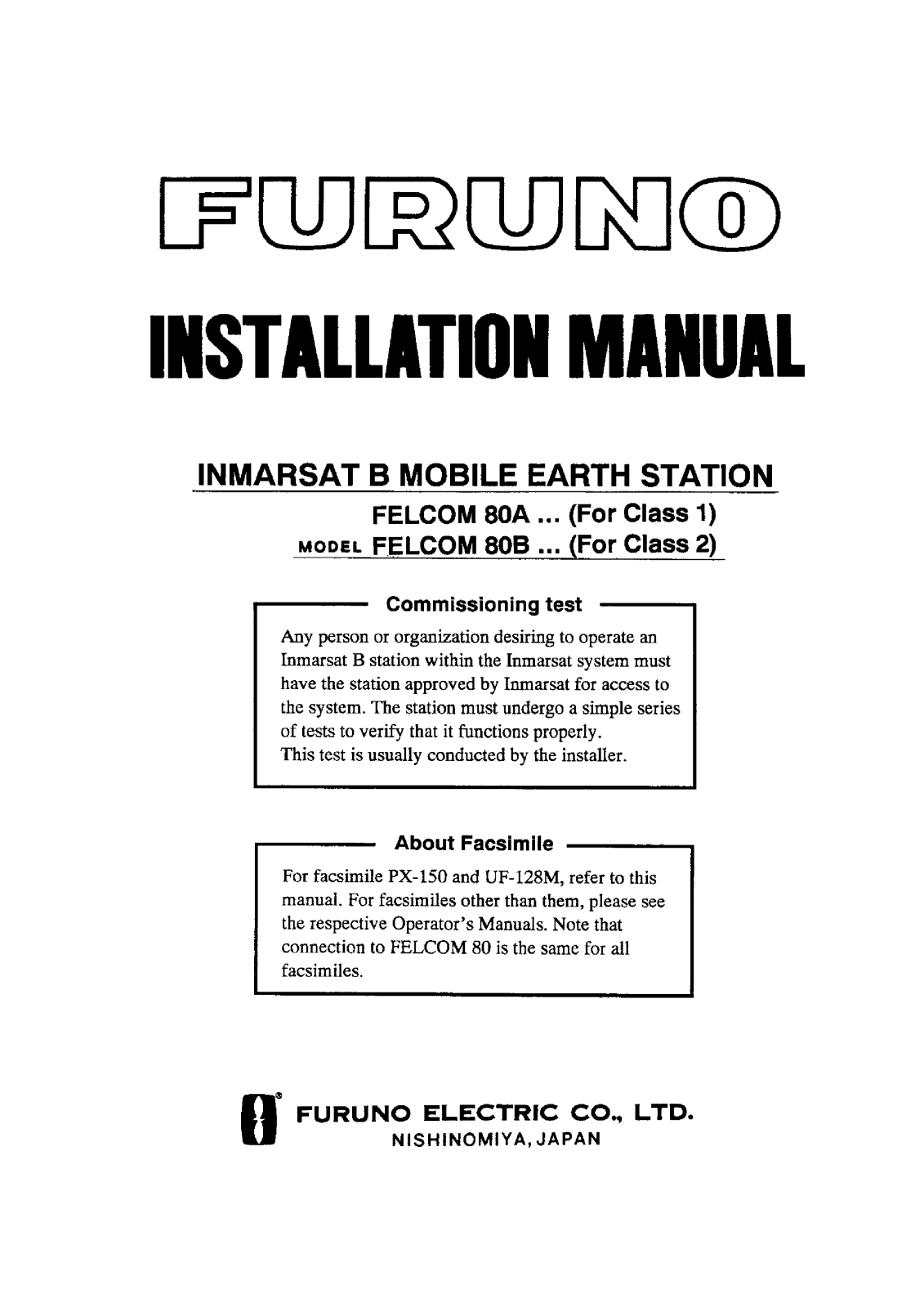 Furuno FELCOM 80B, FELCOM 80A User Manual