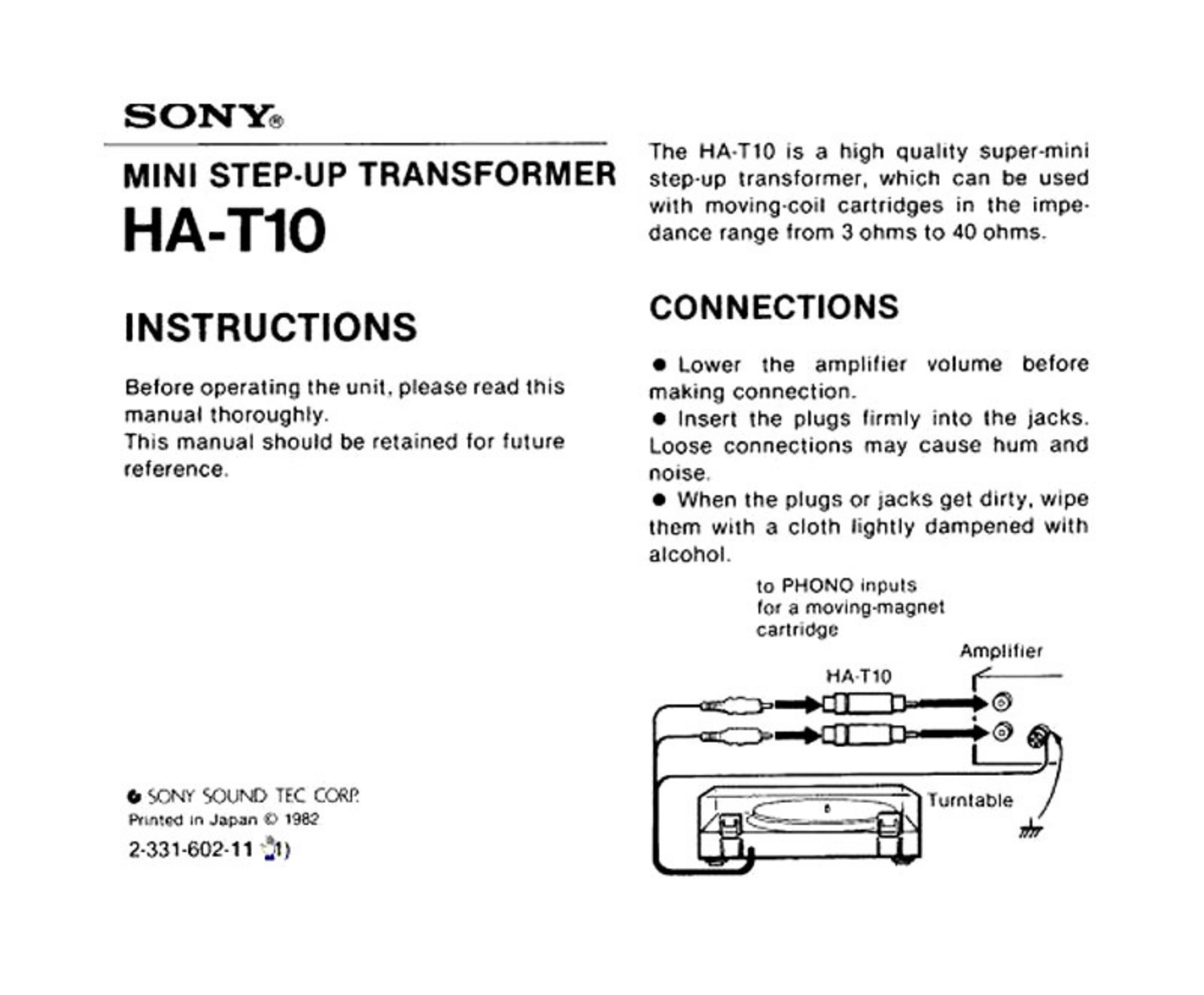 Sony HAT-10 Owners manual