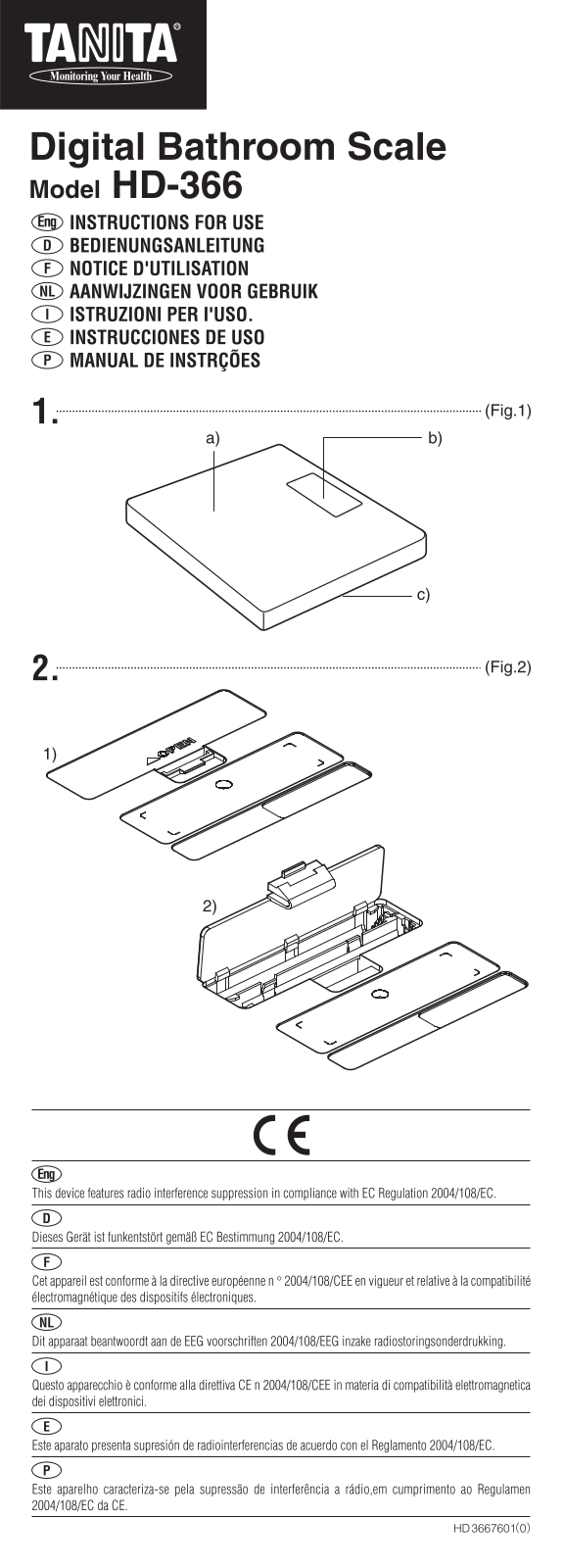 Tanita HD-366, HD-366F Owner's Manual