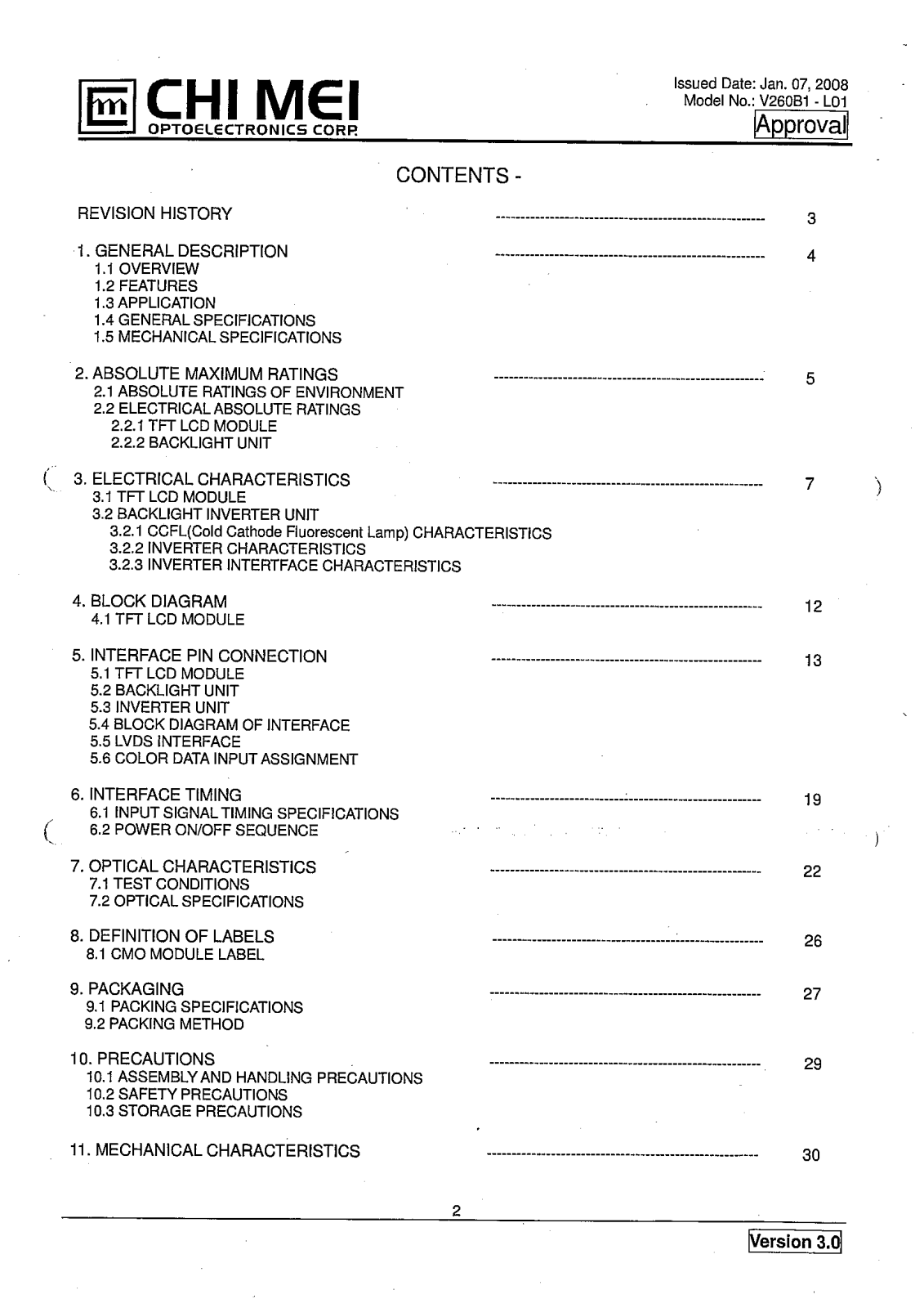 CMO V260B1-L01 Specification