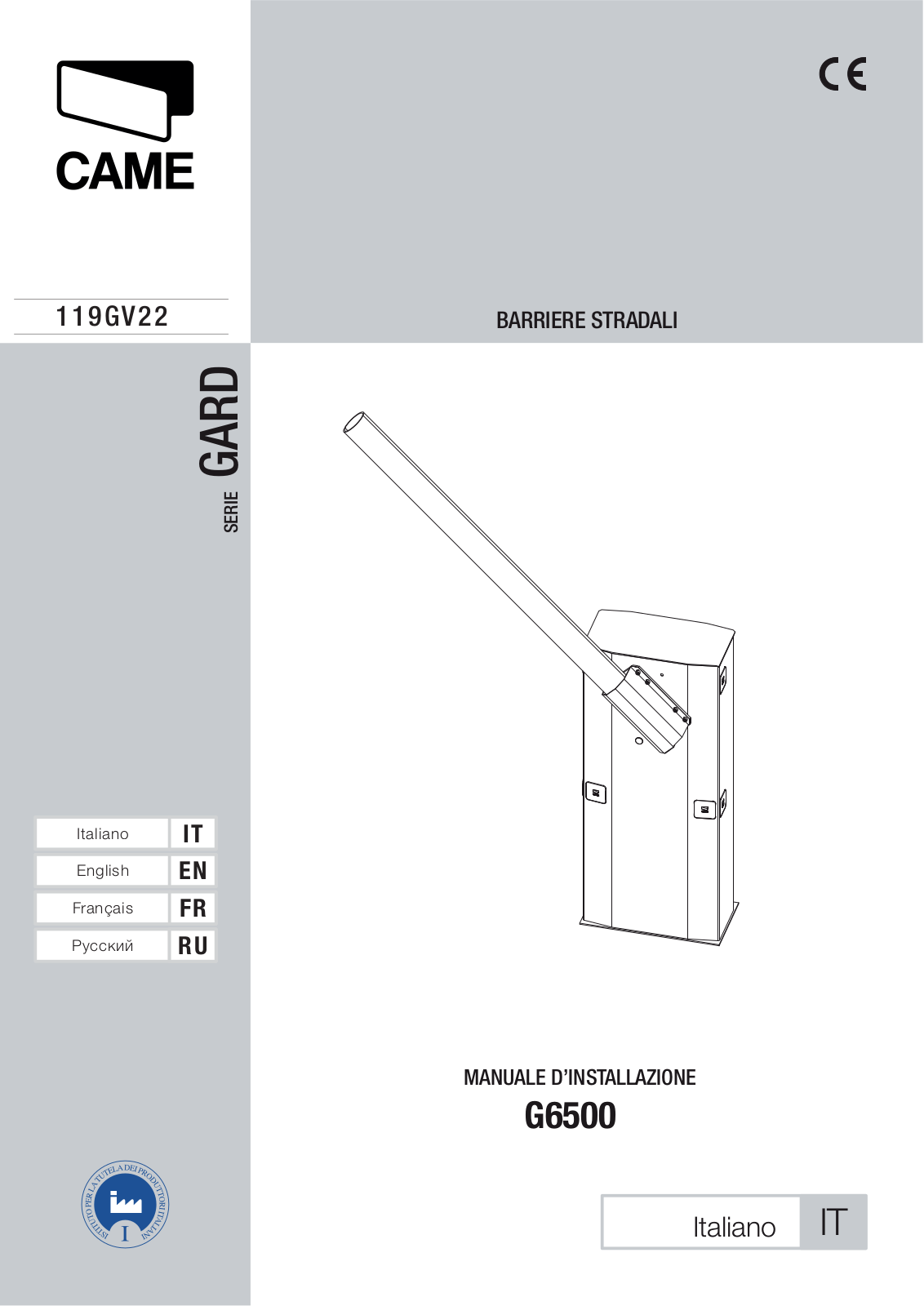 CAME G6500, GARD Series Installation Manual