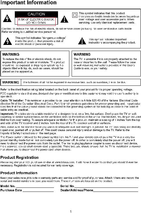 TCL 32B2800 User Manual