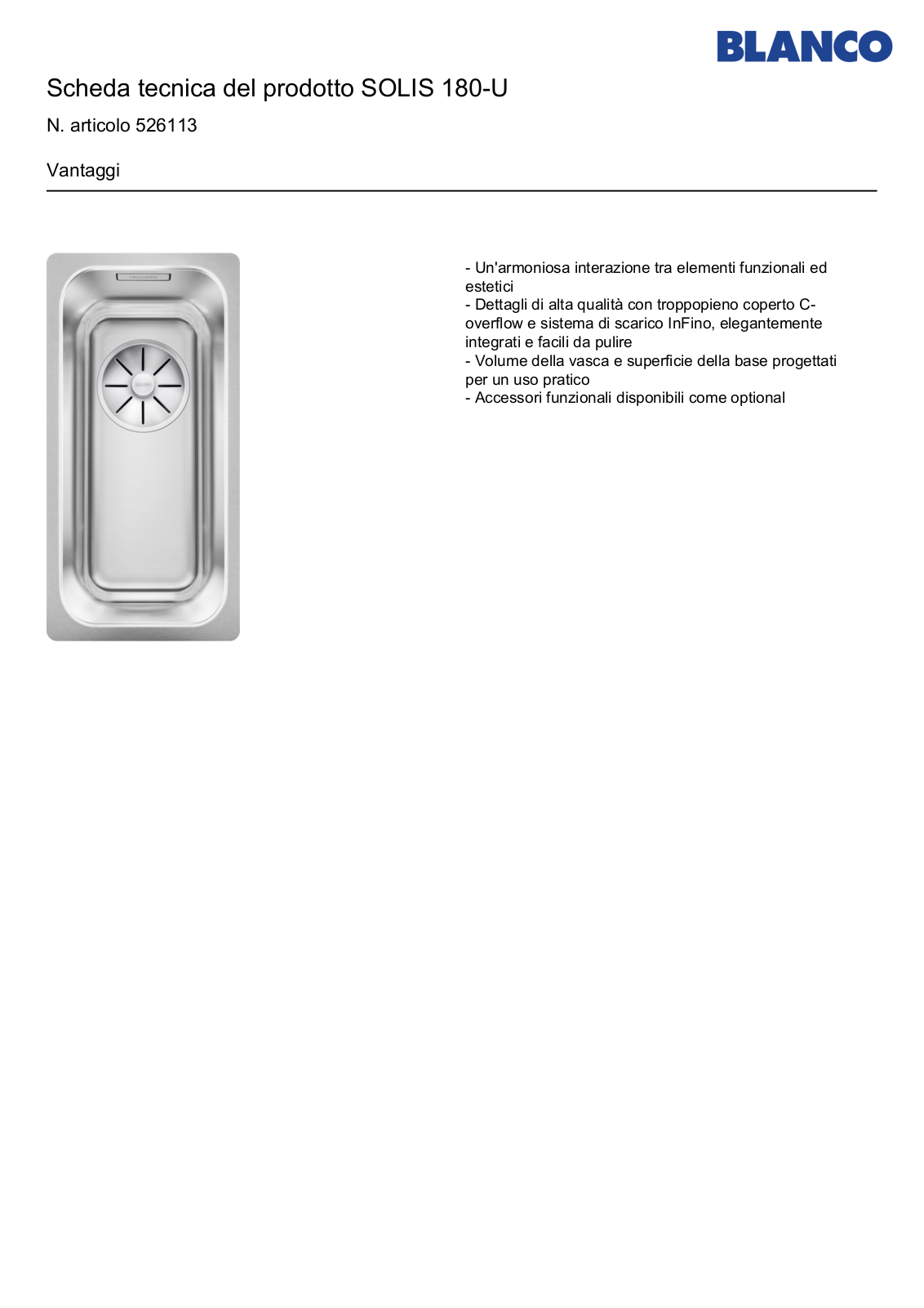 Blanco SOLIS-180-U Specifications - ManualMachine.com
